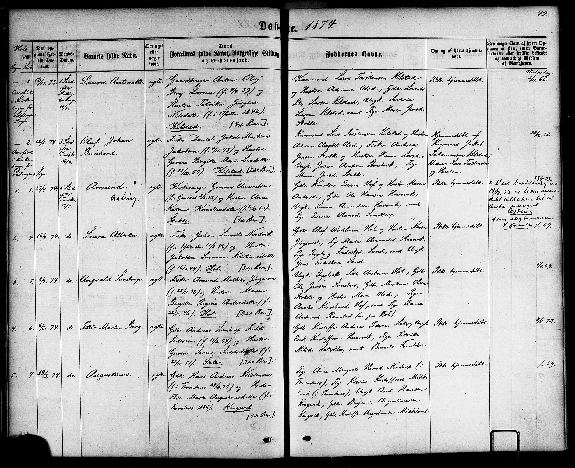 Ministerialprotokoller, klokkerbøker og fødselsregistre - Nordland, AV/SAT-A-1459/865/L0923: Parish register (official) no. 865A01, 1864-1884, p. 42