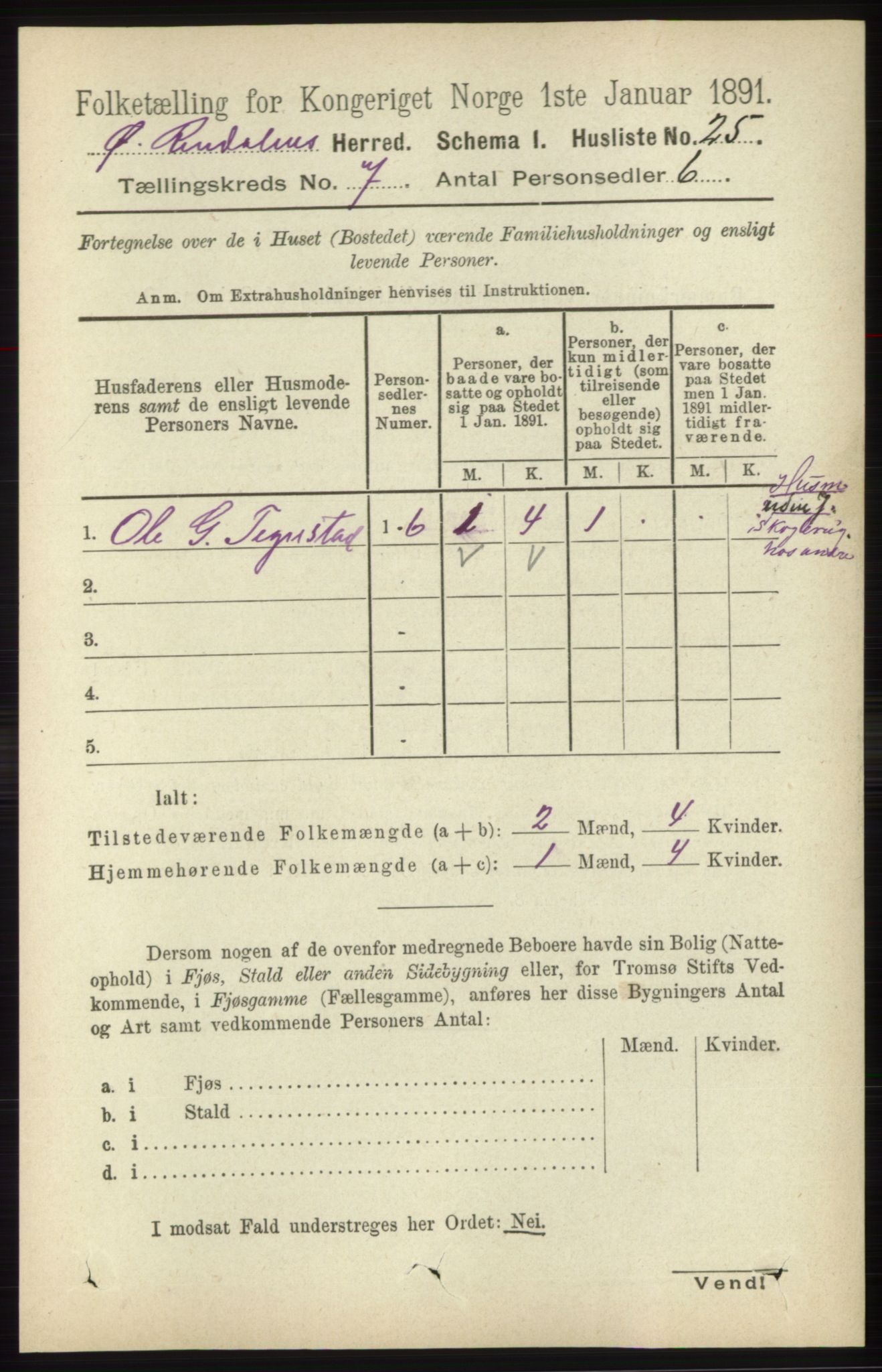 RA, 1891 census for 0433 Øvre Rendal, 1891, p. 1809