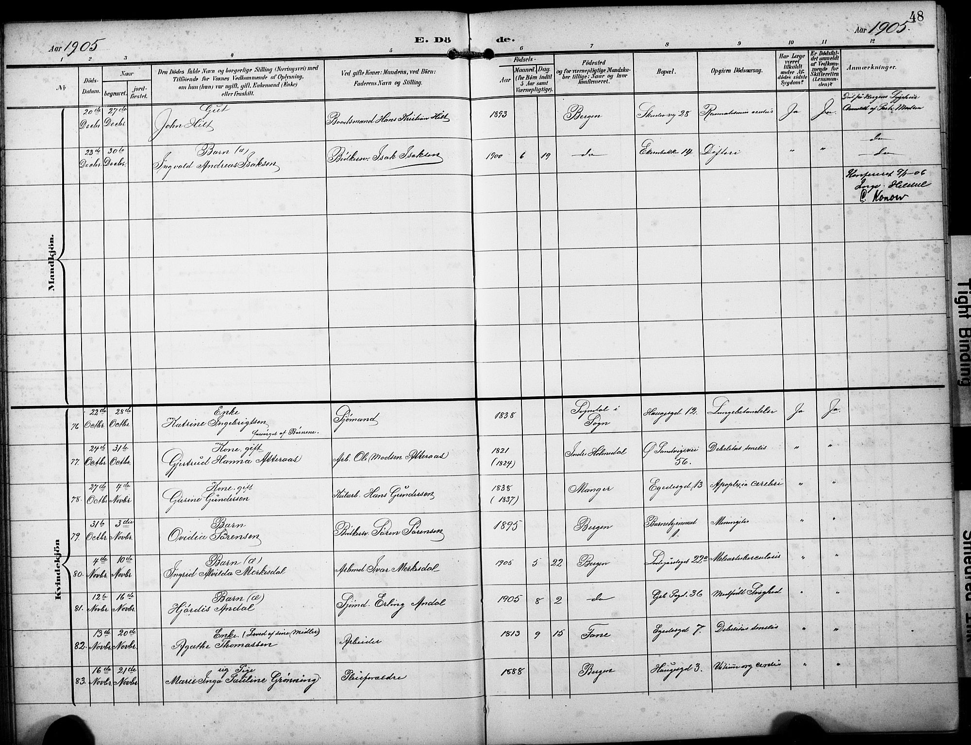 Sandviken Sokneprestembete, AV/SAB-A-77601/H/Hb/L0017: Parish register (copy) no. E 1, 1903-1926, p. 48