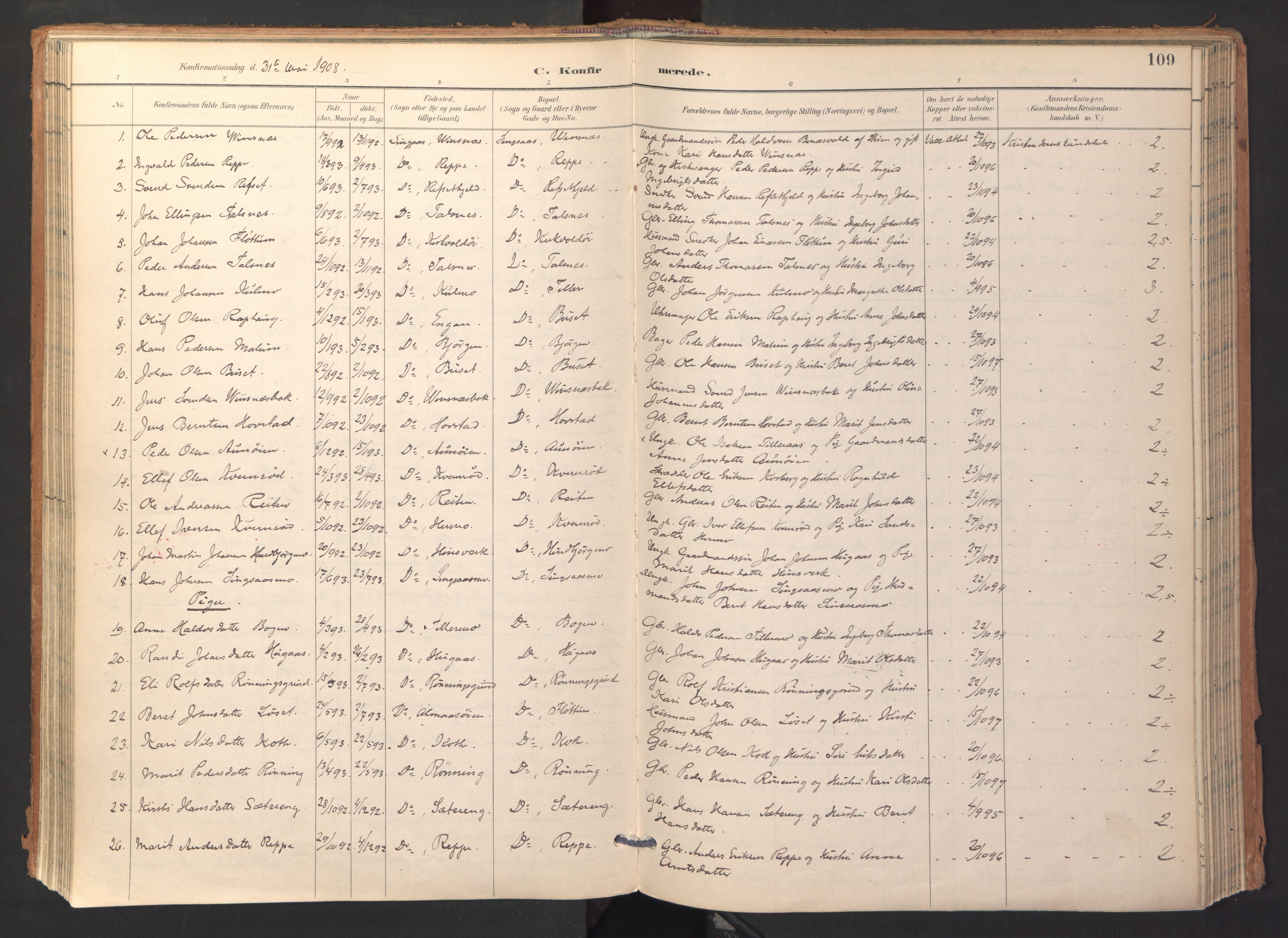 Ministerialprotokoller, klokkerbøker og fødselsregistre - Sør-Trøndelag, SAT/A-1456/688/L1025: Parish register (official) no. 688A02, 1891-1909, p. 109