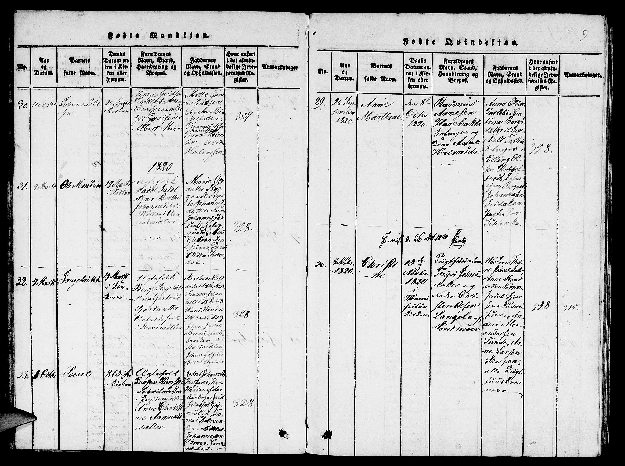 St. Jørgens hospital og Årstad sokneprestembete, AV/SAB-A-99934: Parish register (copy) no. A 1, 1816-1843, p. 9