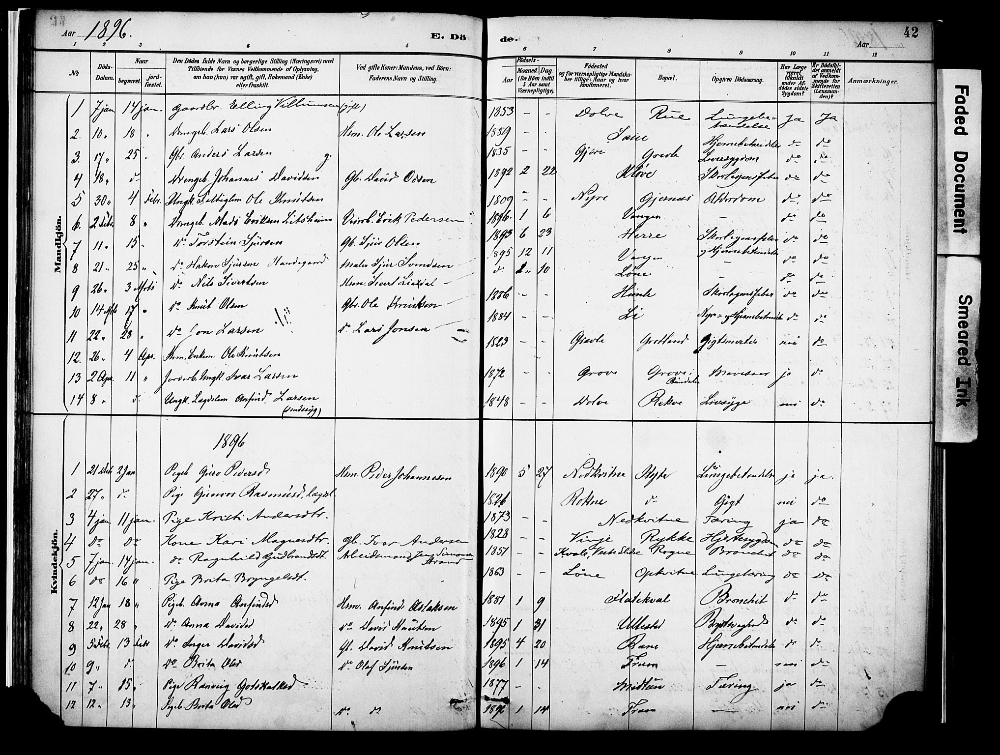 Voss sokneprestembete, AV/SAB-A-79001/H/Haa: Parish register (official) no. A 22, 1887-1909, p. 42