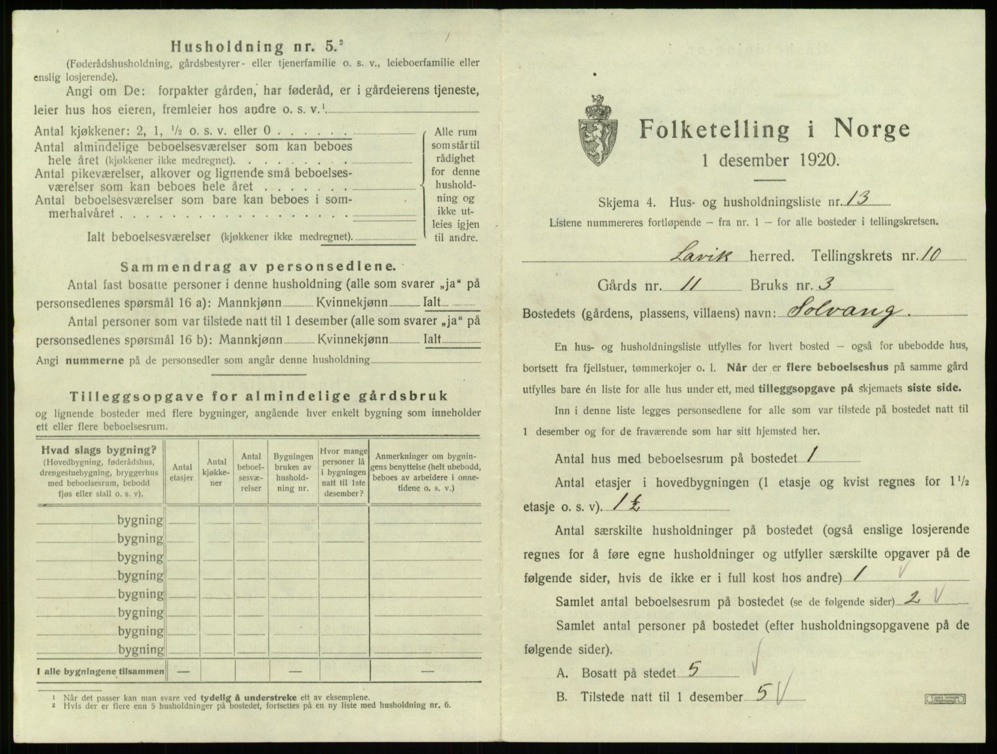 SAB, 1920 census for Lavik, 1920, p. 382