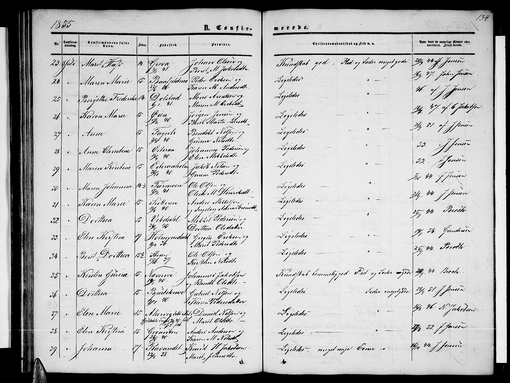 Ministerialprotokoller, klokkerbøker og fødselsregistre - Nordland, SAT/A-1459/820/L0301: Parish register (copy) no. 820C03, 1851-1858, p. 134