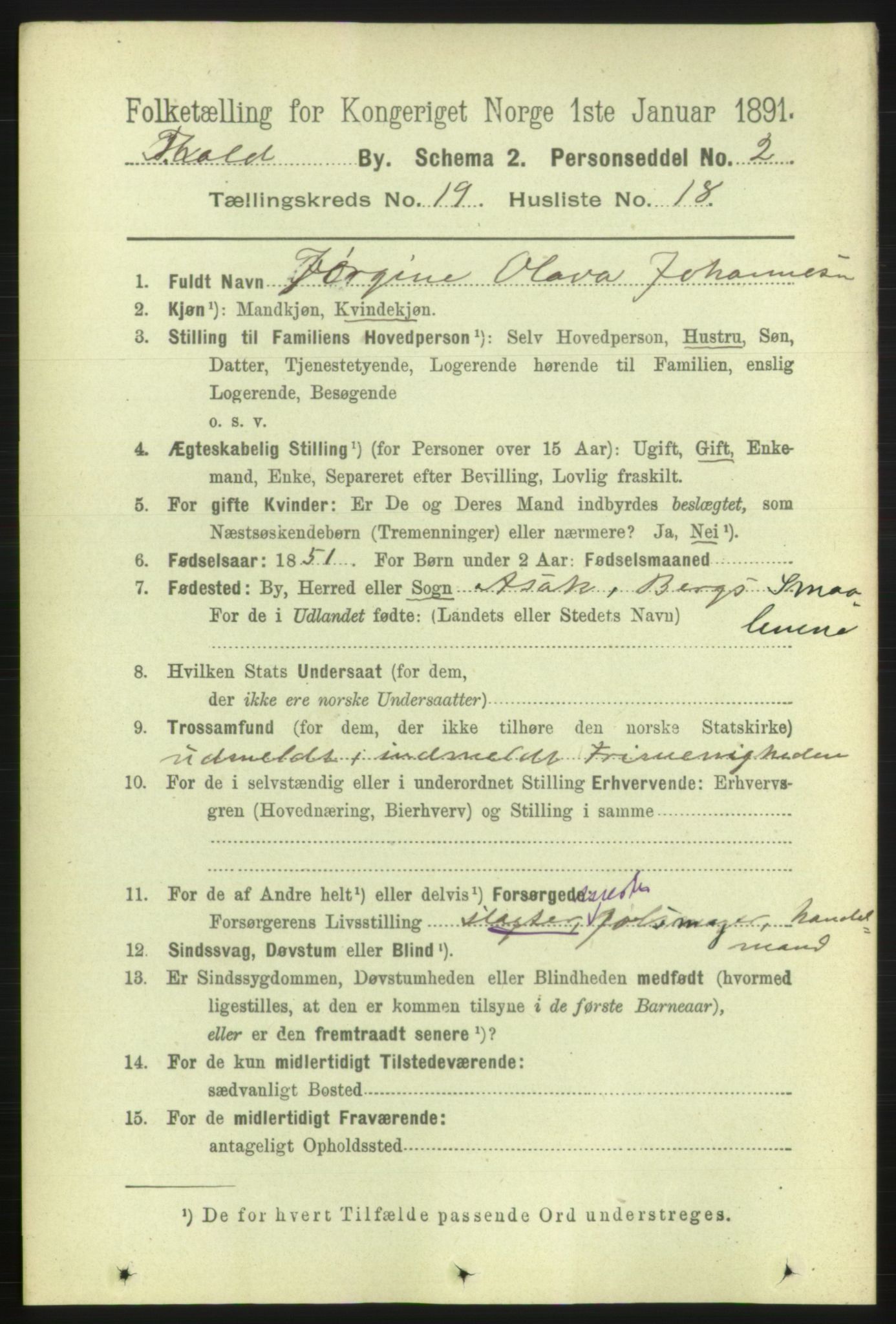 RA, 1891 census for 0101 Fredrikshald, 1891, p. 12166