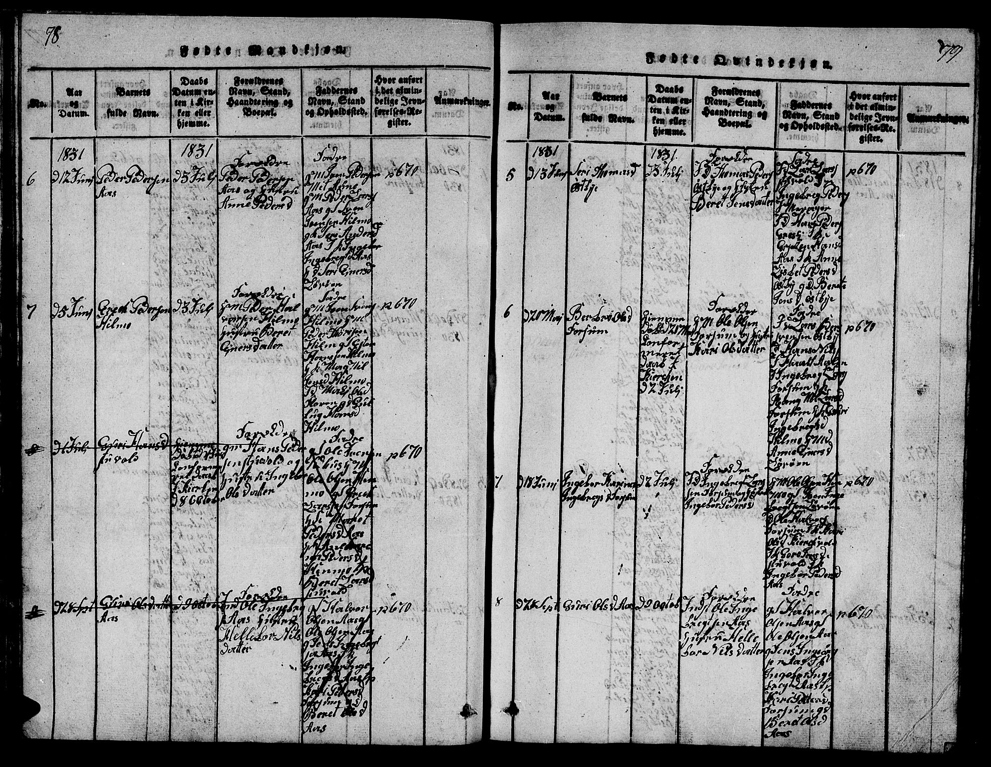 Ministerialprotokoller, klokkerbøker og fødselsregistre - Sør-Trøndelag, AV/SAT-A-1456/698/L1164: Parish register (copy) no. 698C01, 1816-1861, p. 78-79