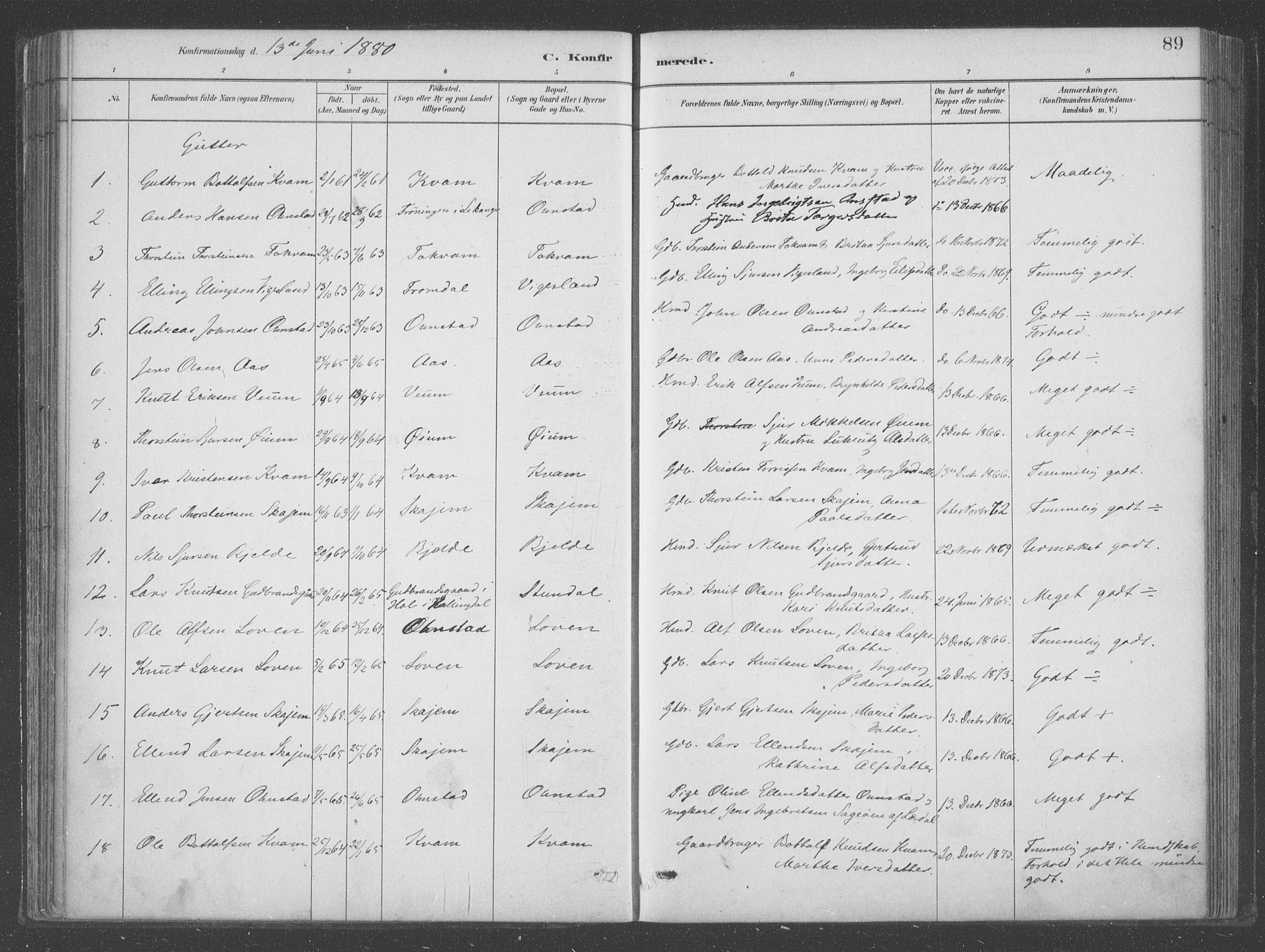 Aurland sokneprestembete, SAB/A-99937/H/Ha/Hab/L0001: Parish register (official) no. B  1, 1880-1909, p. 89