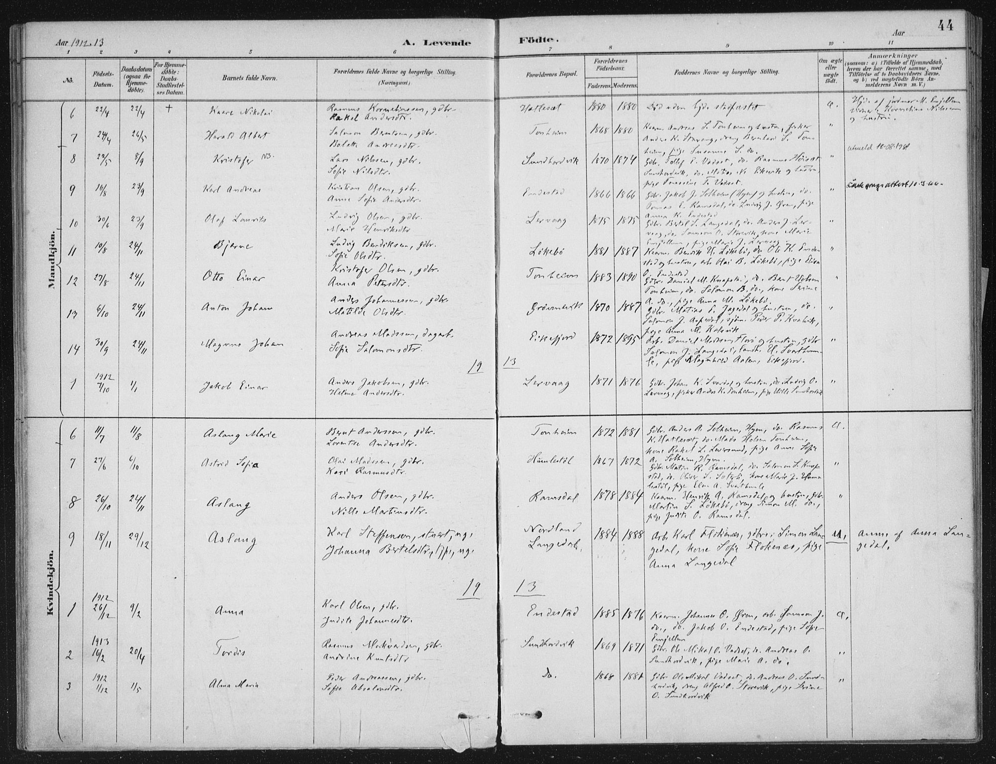 Kinn sokneprestembete, AV/SAB-A-80801/H/Haa/Haae/L0001: Parish register (official) no. E 1, 1890-1916, p. 44