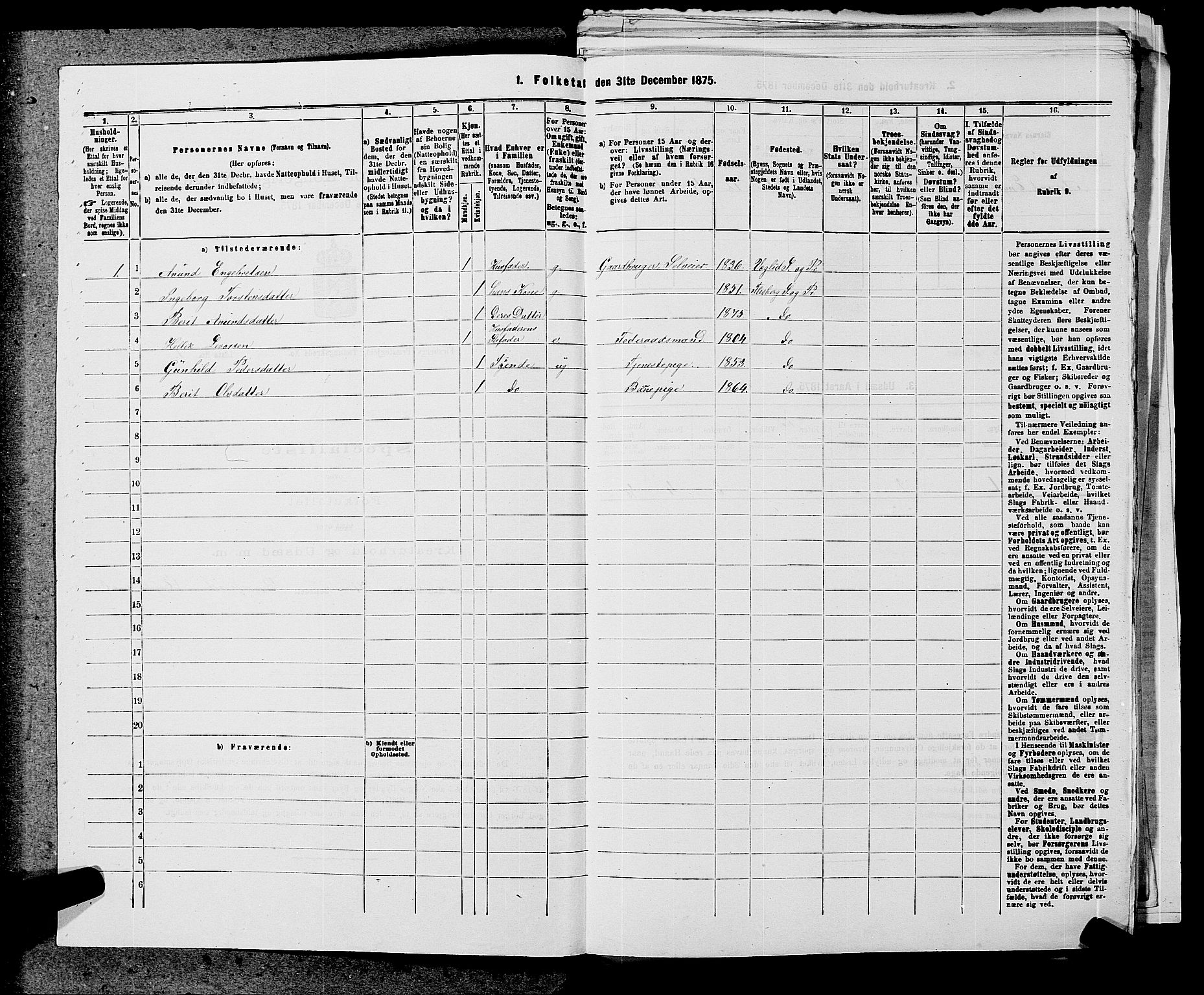 SAKO, 1875 census for 0631P Flesberg, 1875, p. 280