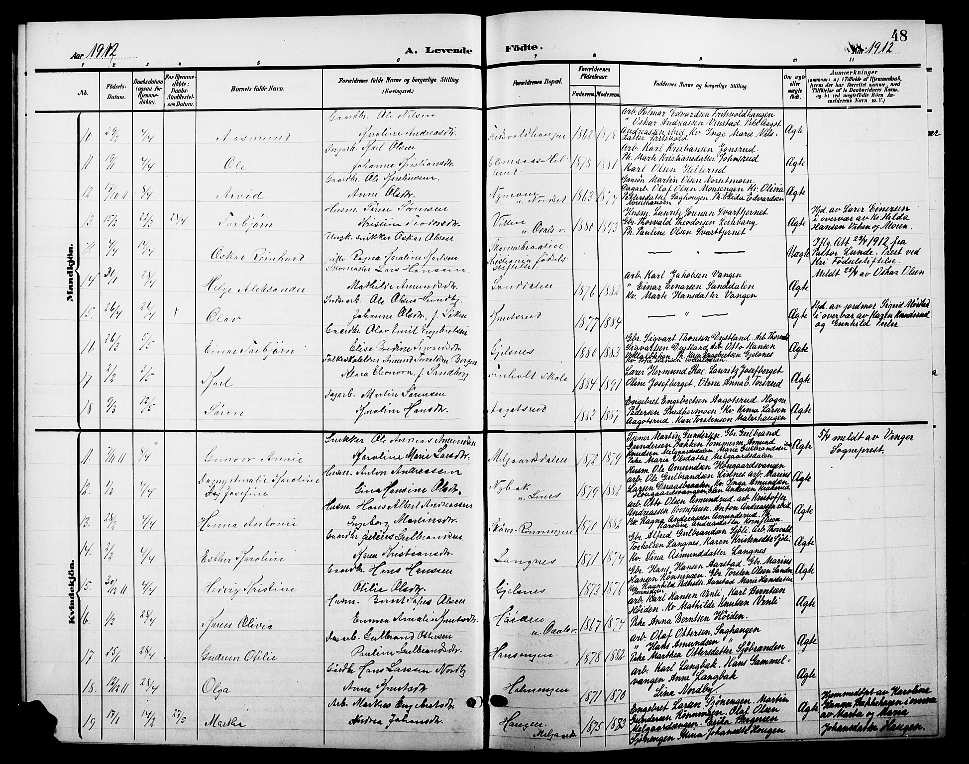 Sør-Odal prestekontor, AV/SAH-PREST-030/H/Ha/Hab/L0005: Parish register (copy) no. 5, 1903-1915, p. 48