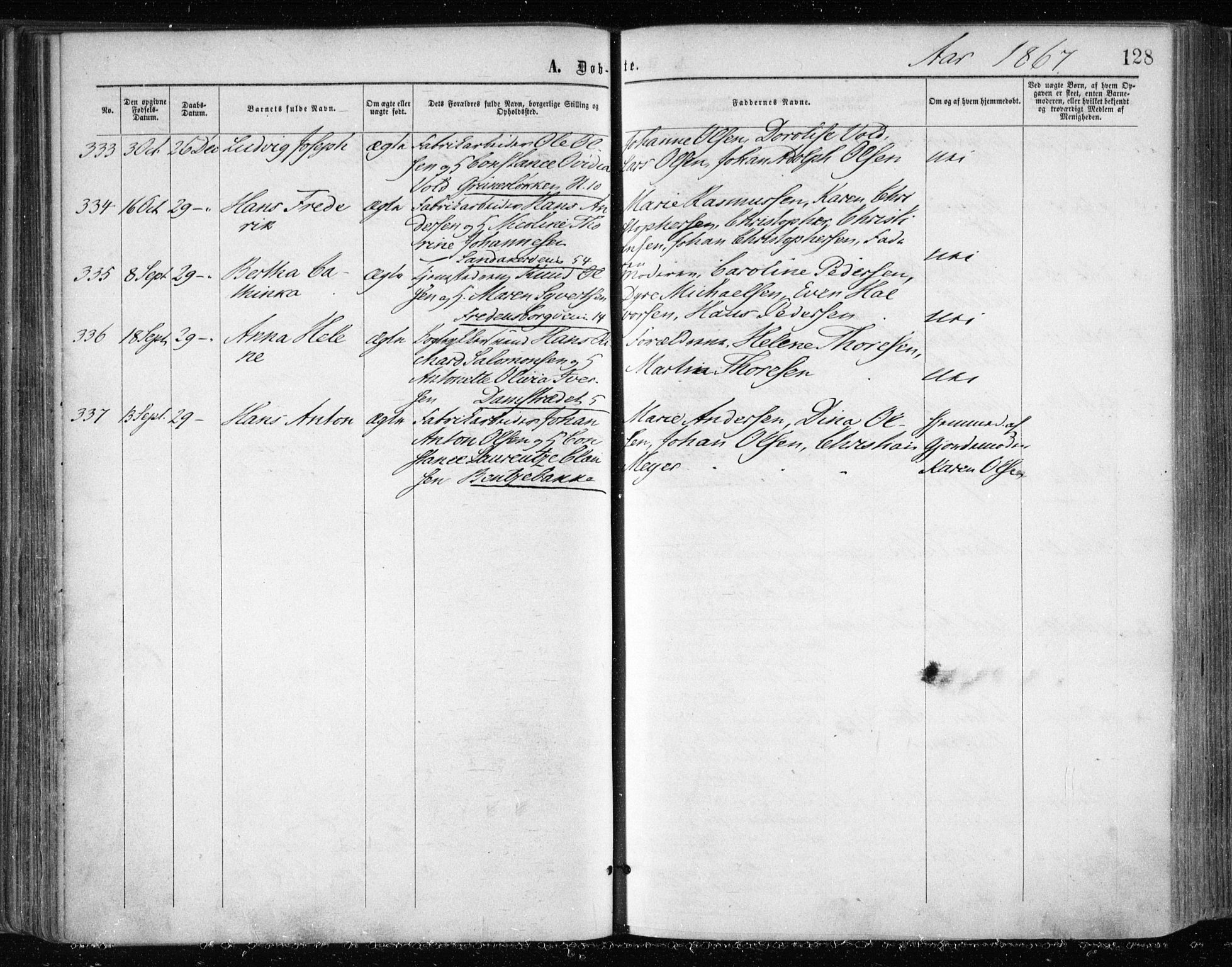 Gamle Aker prestekontor Kirkebøker, SAO/A-10617a/F/L0002: Parish register (official) no. 2, 1864-1872, p. 128