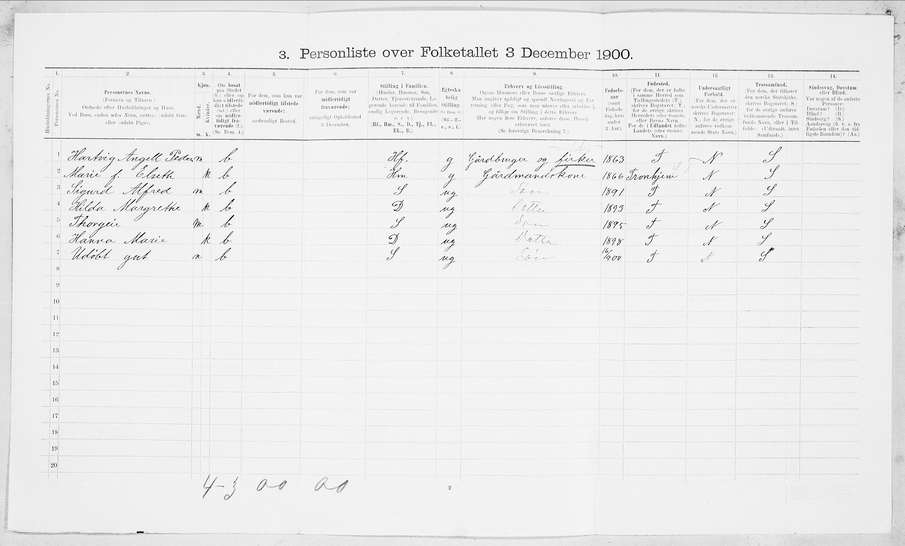 SAT, 1900 census for Beiarn, 1900, p. 453