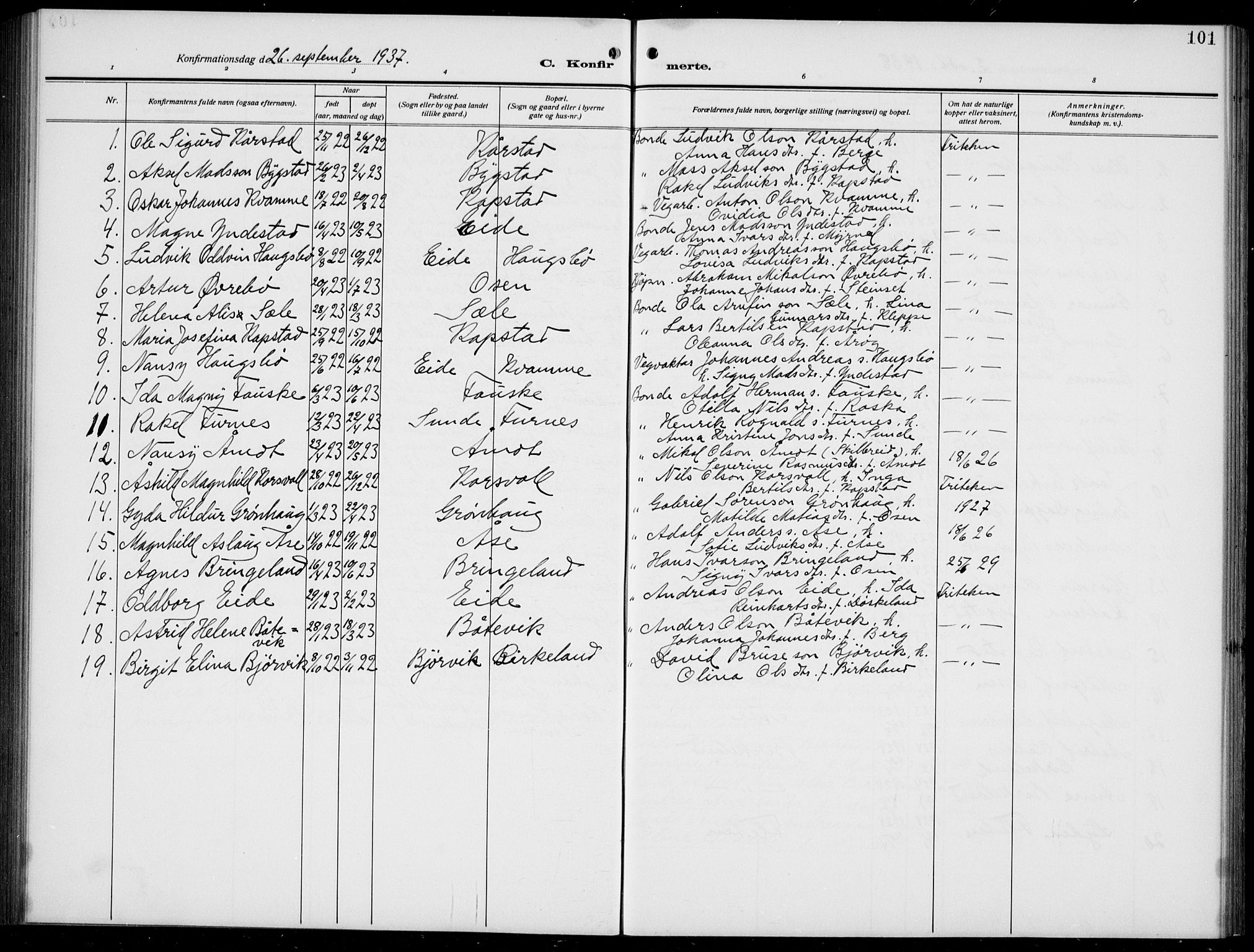 Gaular sokneprestembete, SAB/A-80001/H/Hab: Parish register (copy) no. B 4, 1912-1941, p. 101