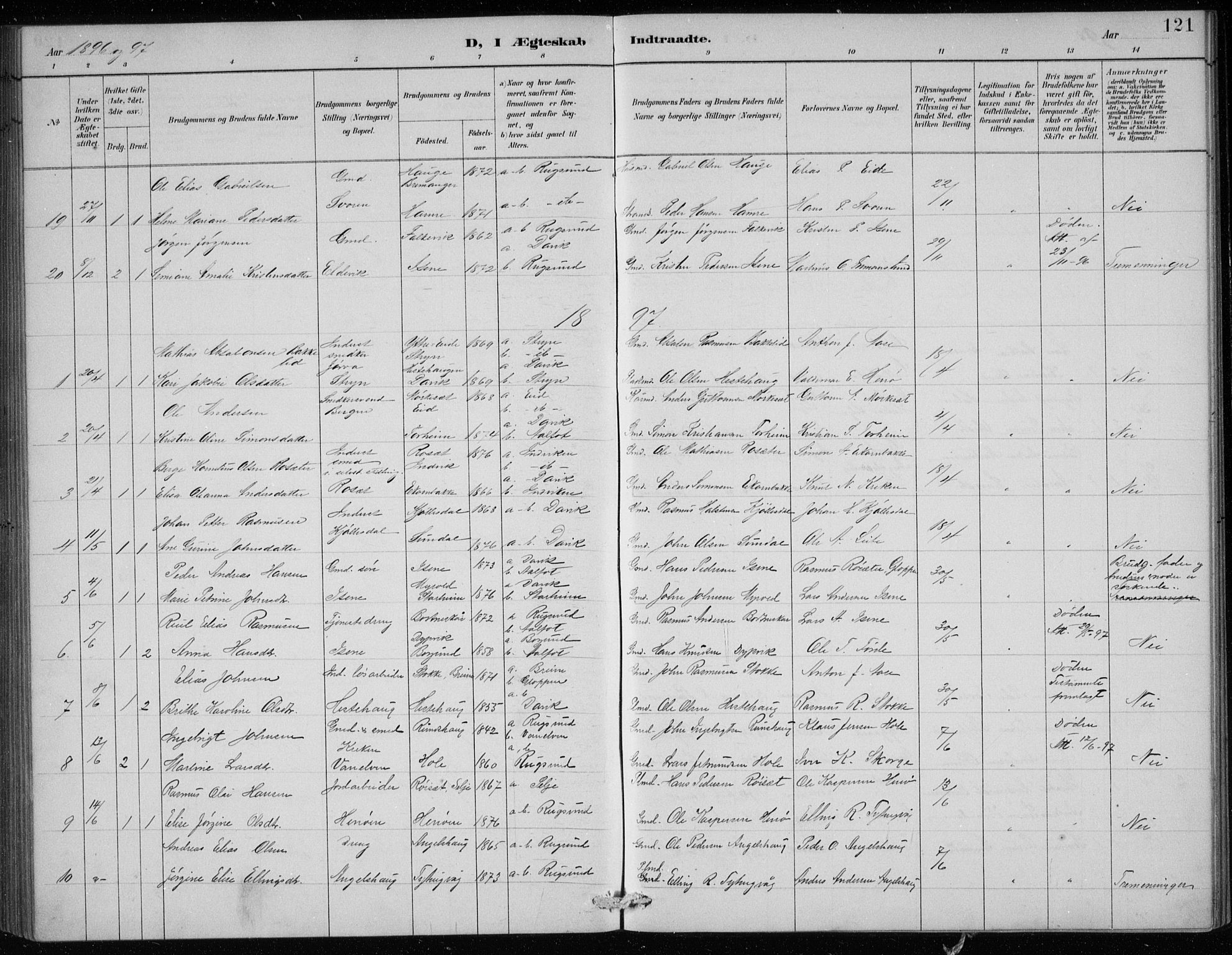 Davik sokneprestembete, AV/SAB-A-79701/H/Hab/Haba/L0002: Parish register (copy) no. A 2, 1890-1911, p. 121