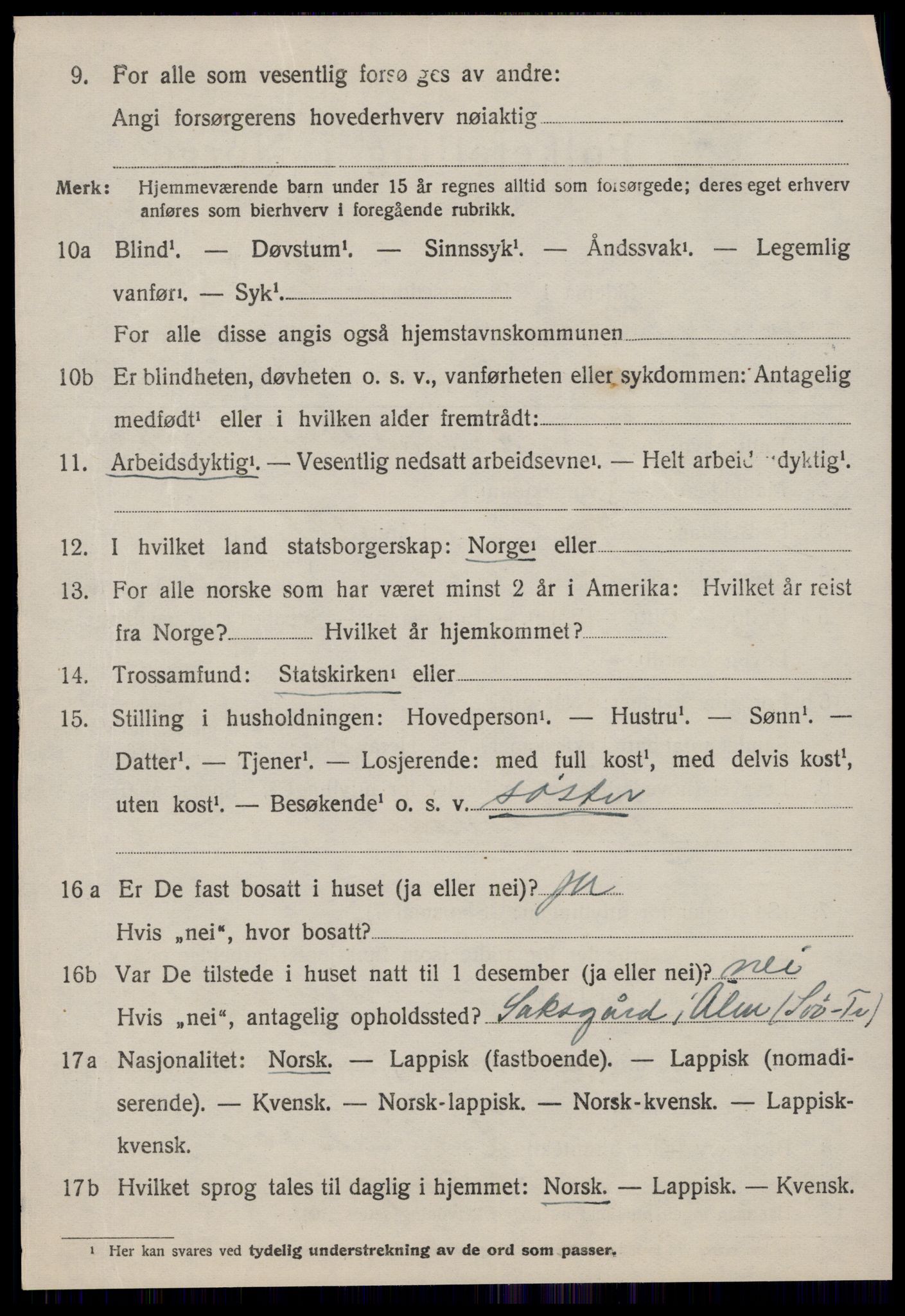 SAT, 1920 census for Ålen, 1920, p. 2353