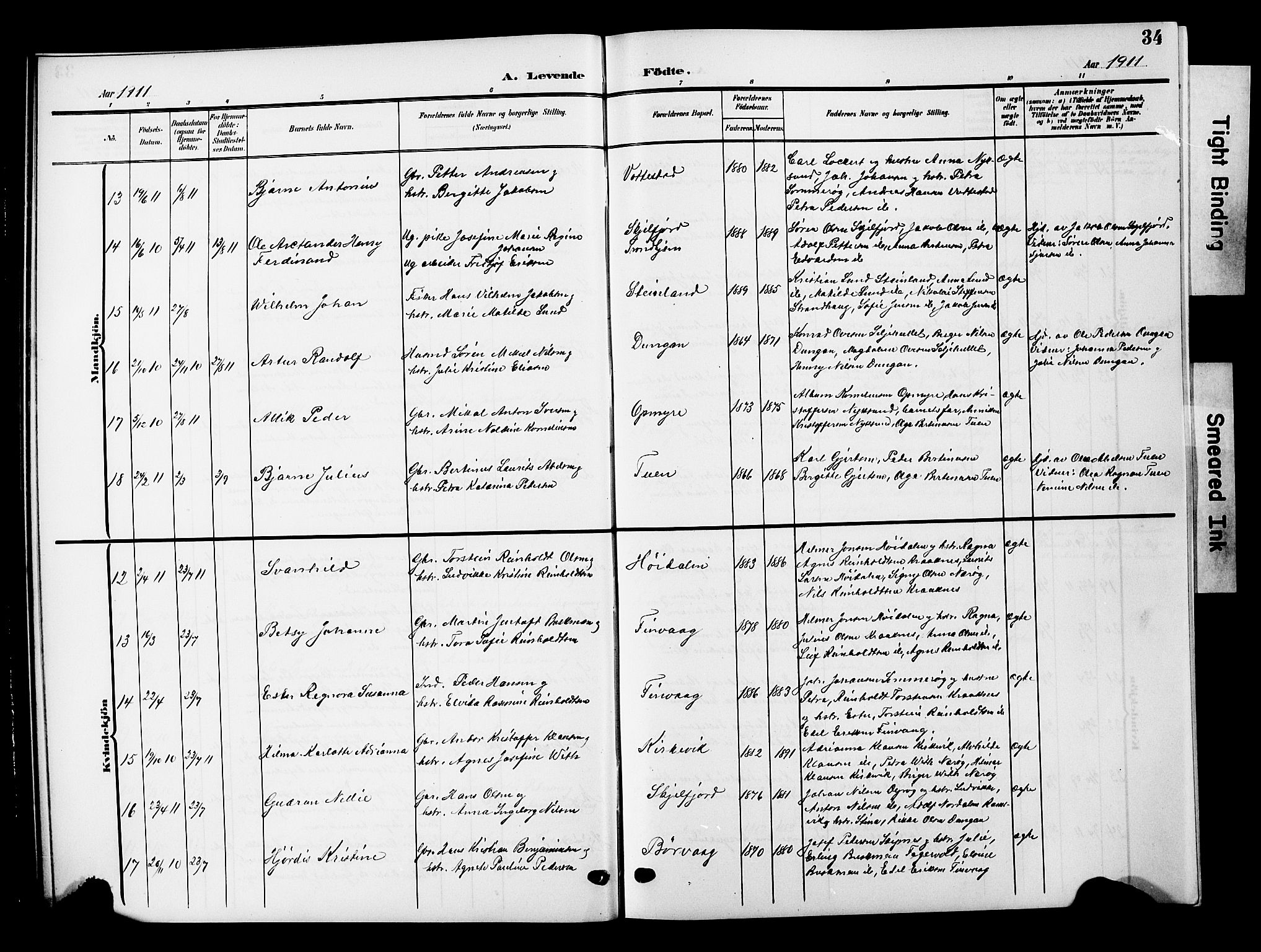 Ministerialprotokoller, klokkerbøker og fødselsregistre - Nordland, AV/SAT-A-1459/893/L1350: Parish register (copy) no. 893C05, 1906-1927, p. 34