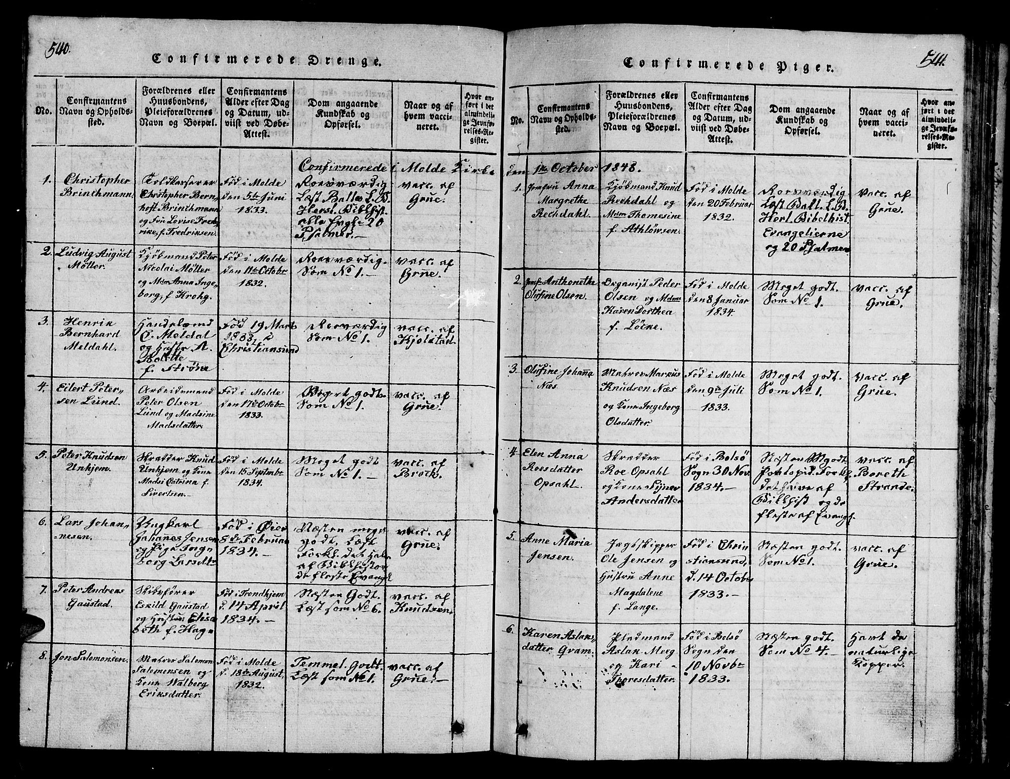 Ministerialprotokoller, klokkerbøker og fødselsregistre - Møre og Romsdal, SAT/A-1454/558/L0700: Parish register (copy) no. 558C01, 1818-1868, p. 540-541