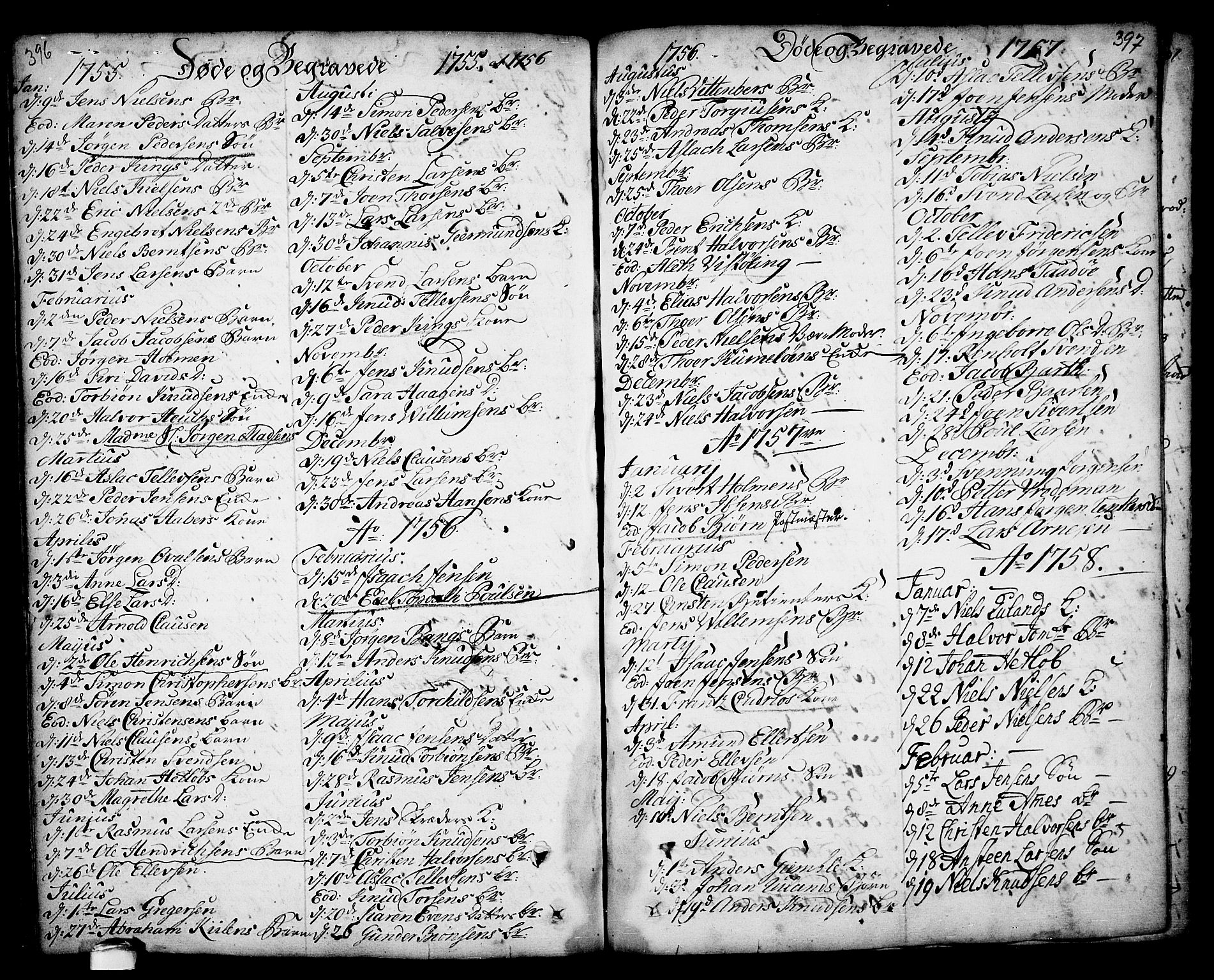 Kragerø kirkebøker, SAKO/A-278/F/Fa/L0001: Parish register (official) no. 1, 1702-1766, p. 396-397