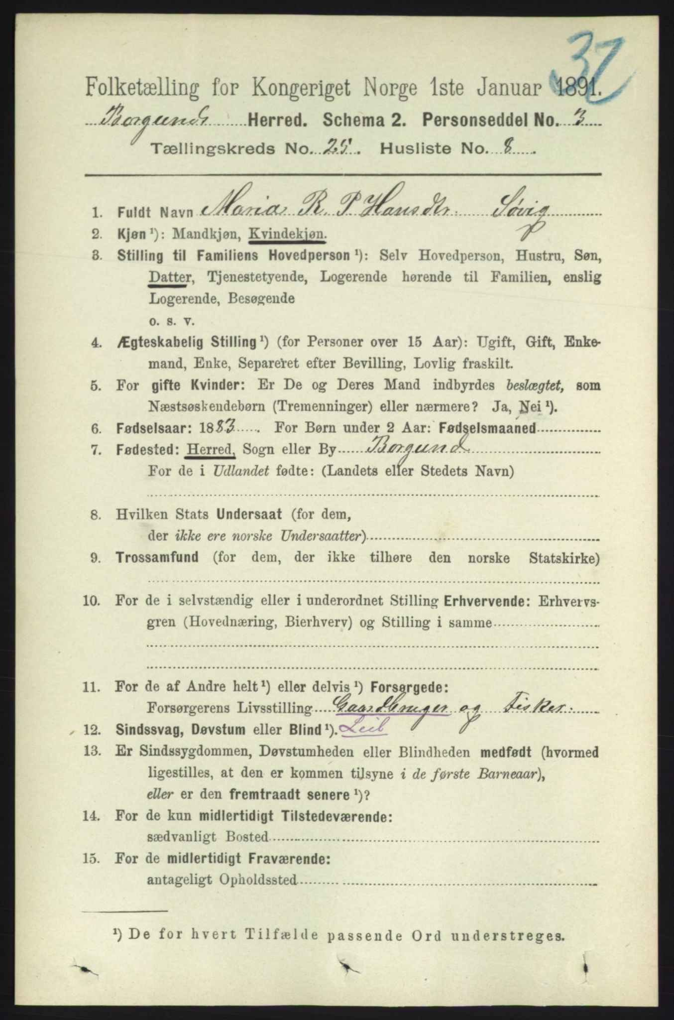 RA, 1891 census for 1531 Borgund, 1891, p. 7307