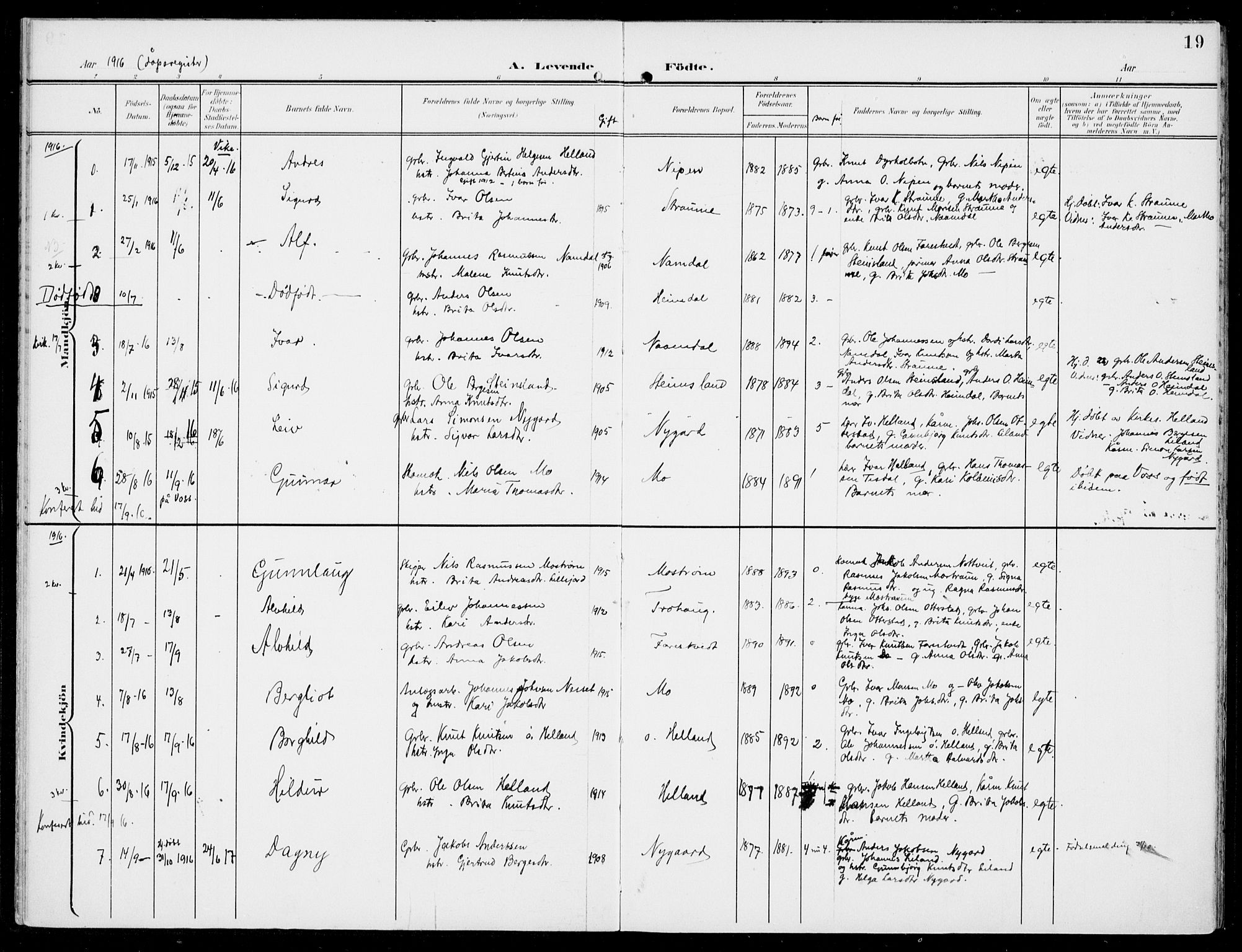 Hosanger sokneprestembete, SAB/A-75801/H/Haa: Parish register (official) no. C  2, 1901-1925, p. 19