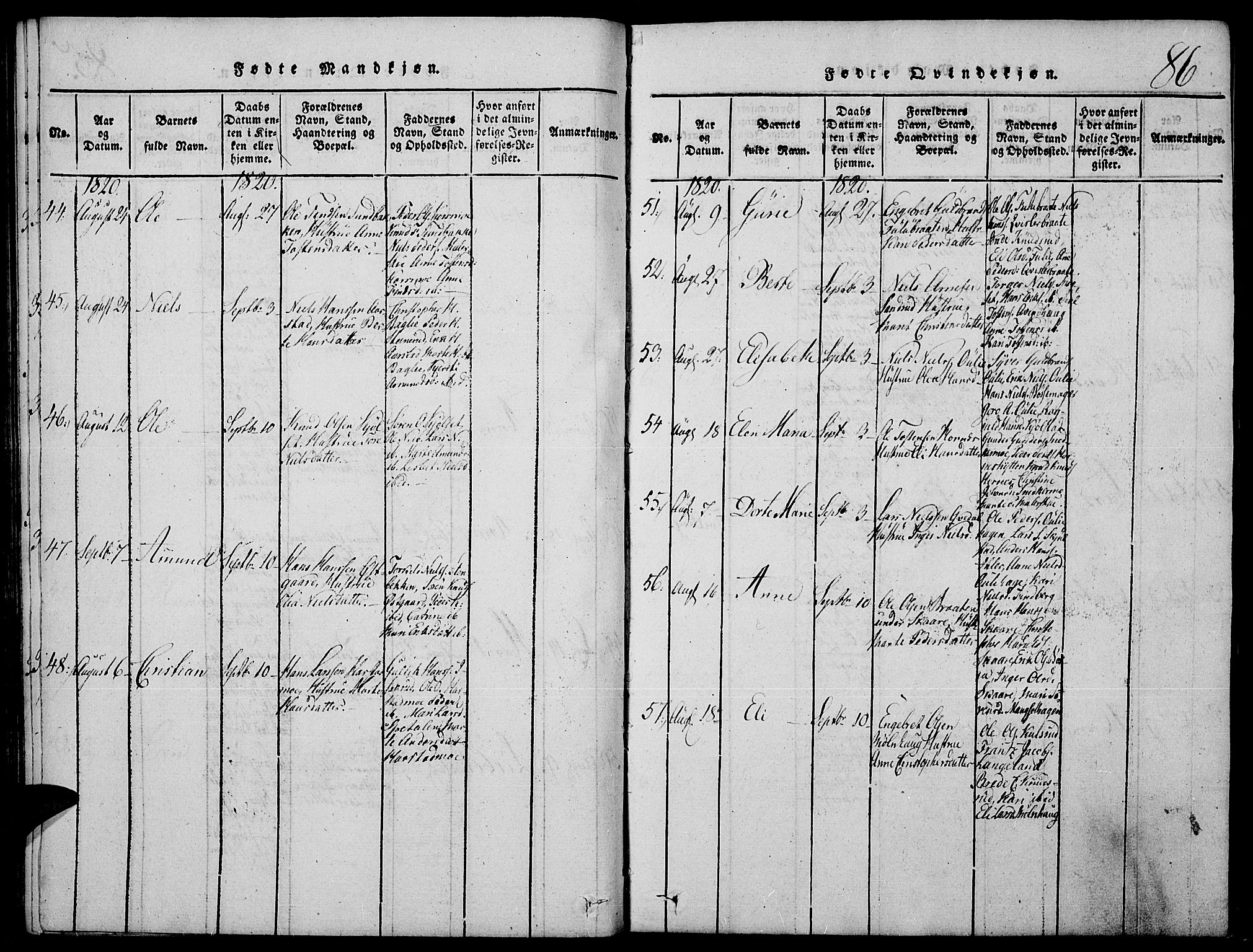 Strøm-Odalen prestekontor, SAH/PREST-028/H/Ha/Hab/L0001: Parish register (copy) no. 1, 1813-1825, p. 86