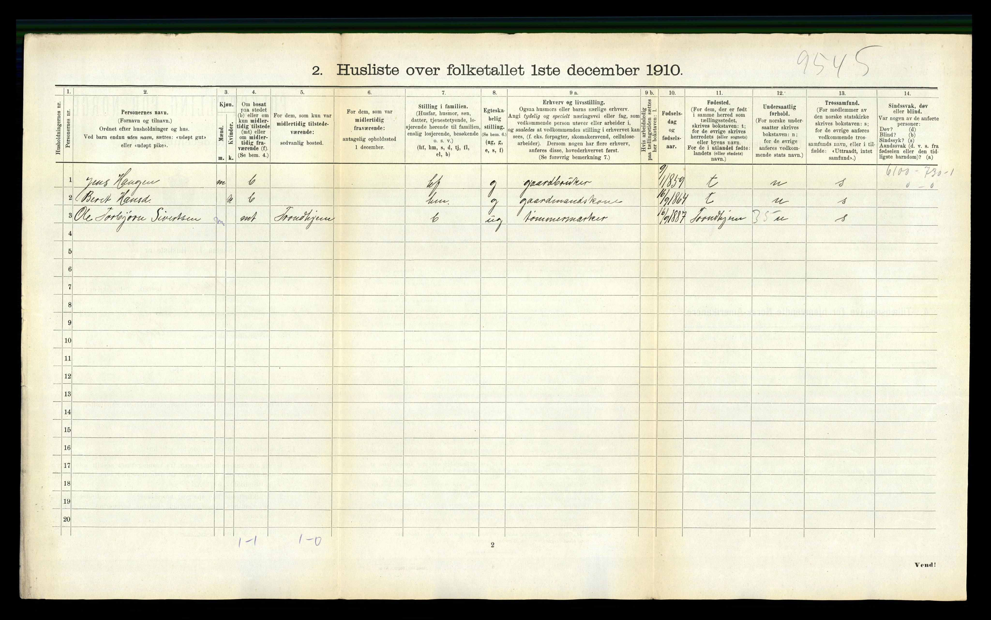 RA, 1910 census for Haltdalen, 1910, p. 285