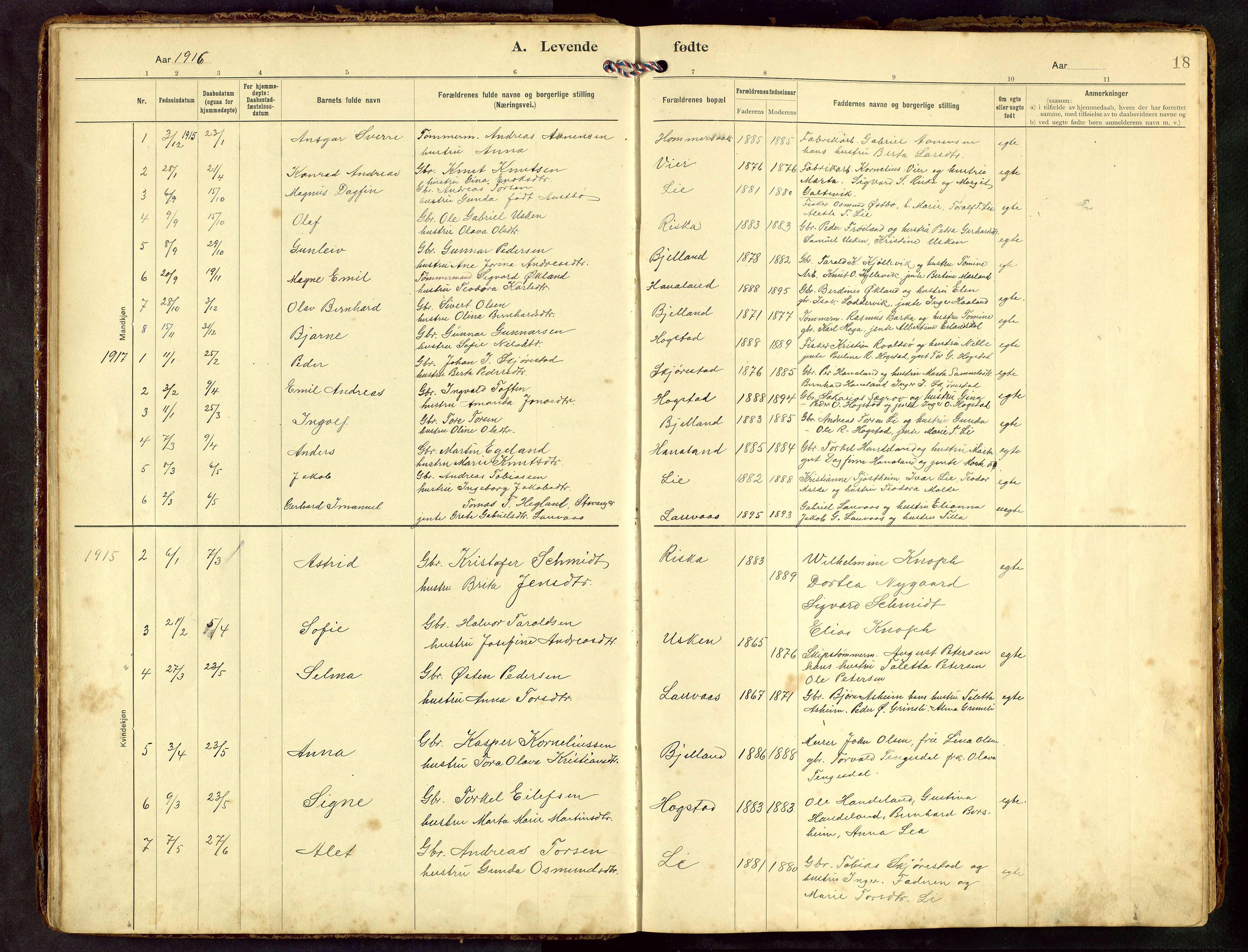 Hetland sokneprestkontor, SAST/A-101826/30/30BB/L0010: Parish register (copy) no. B 10, 1910-1968, p. 18