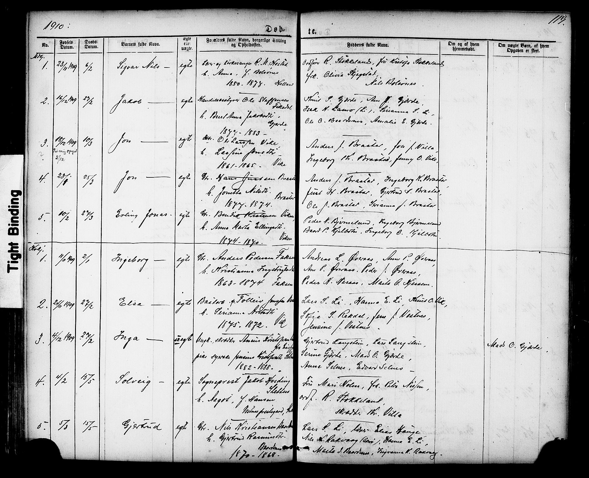 Ministerialprotokoller, klokkerbøker og fødselsregistre - Møre og Romsdal, AV/SAT-A-1454/539/L0536: Parish register (copy) no. 539C02, 1867-1913, p. 119