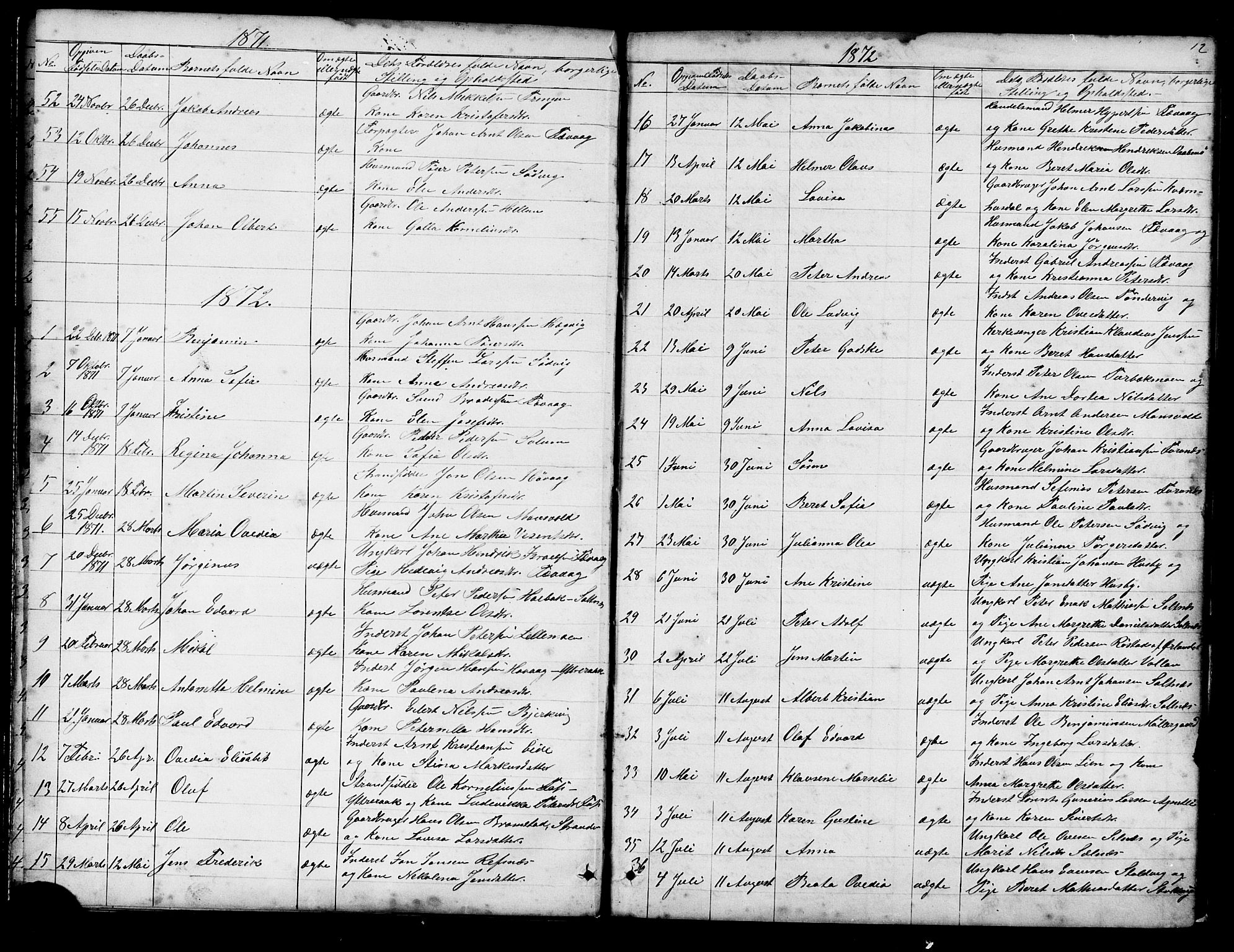Ministerialprotokoller, klokkerbøker og fødselsregistre - Sør-Trøndelag, SAT/A-1456/653/L0657: Parish register (copy) no. 653C01, 1866-1893, p. 12