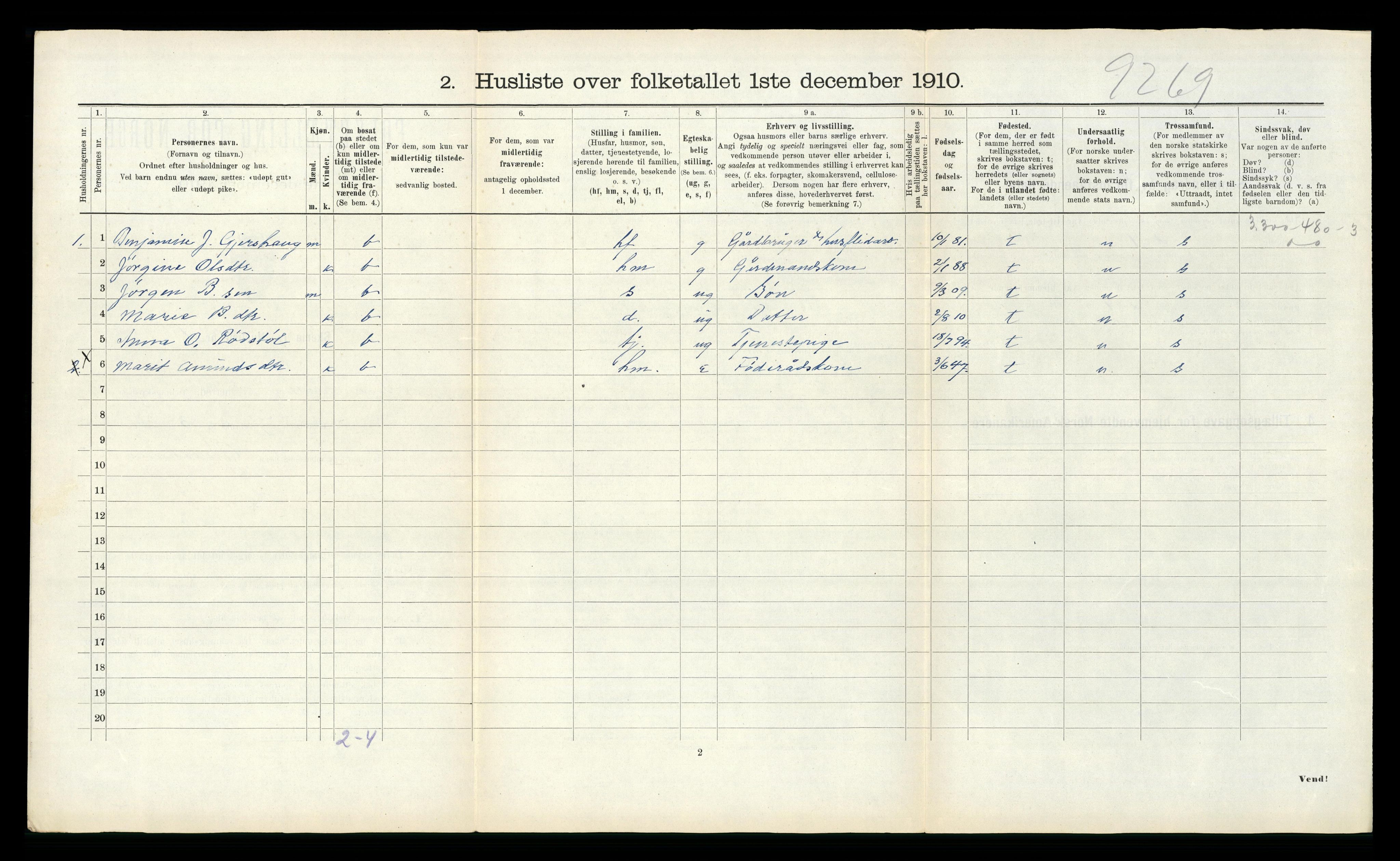 RA, 1910 census for Grytten, 1910, p. 623