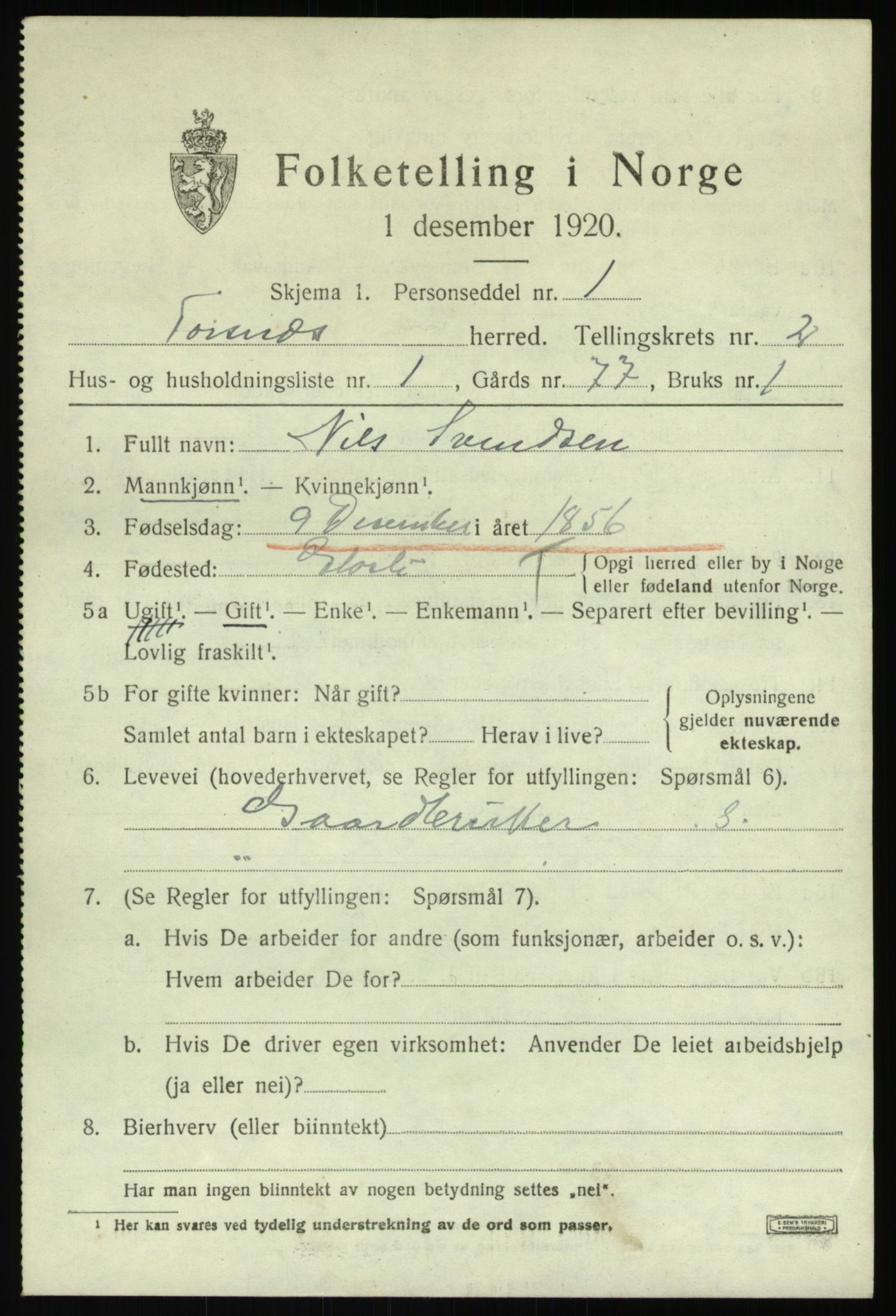 SAO, 1920 census for Torsnes, 1920, p. 1795