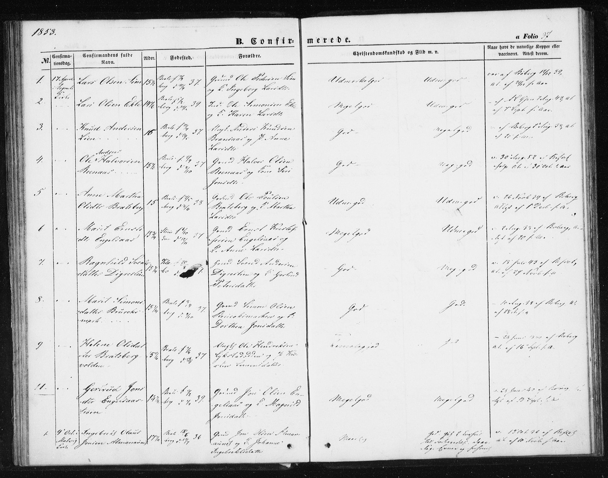 Ministerialprotokoller, klokkerbøker og fødselsregistre - Sør-Trøndelag, SAT/A-1456/608/L0332: Parish register (official) no. 608A01, 1848-1861, p. 37
