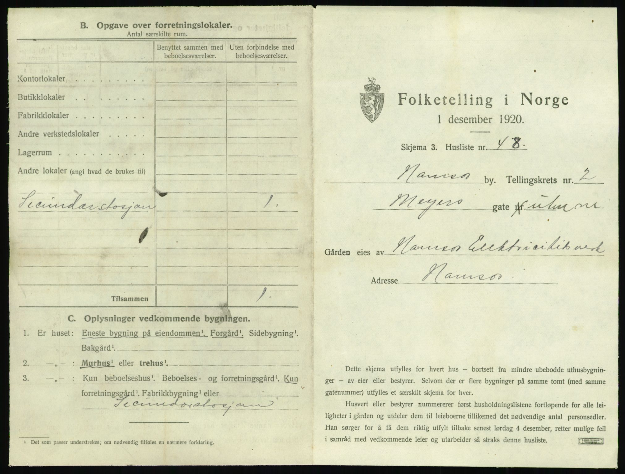 SAT, 1920 census for Namsos, 1920, p. 259