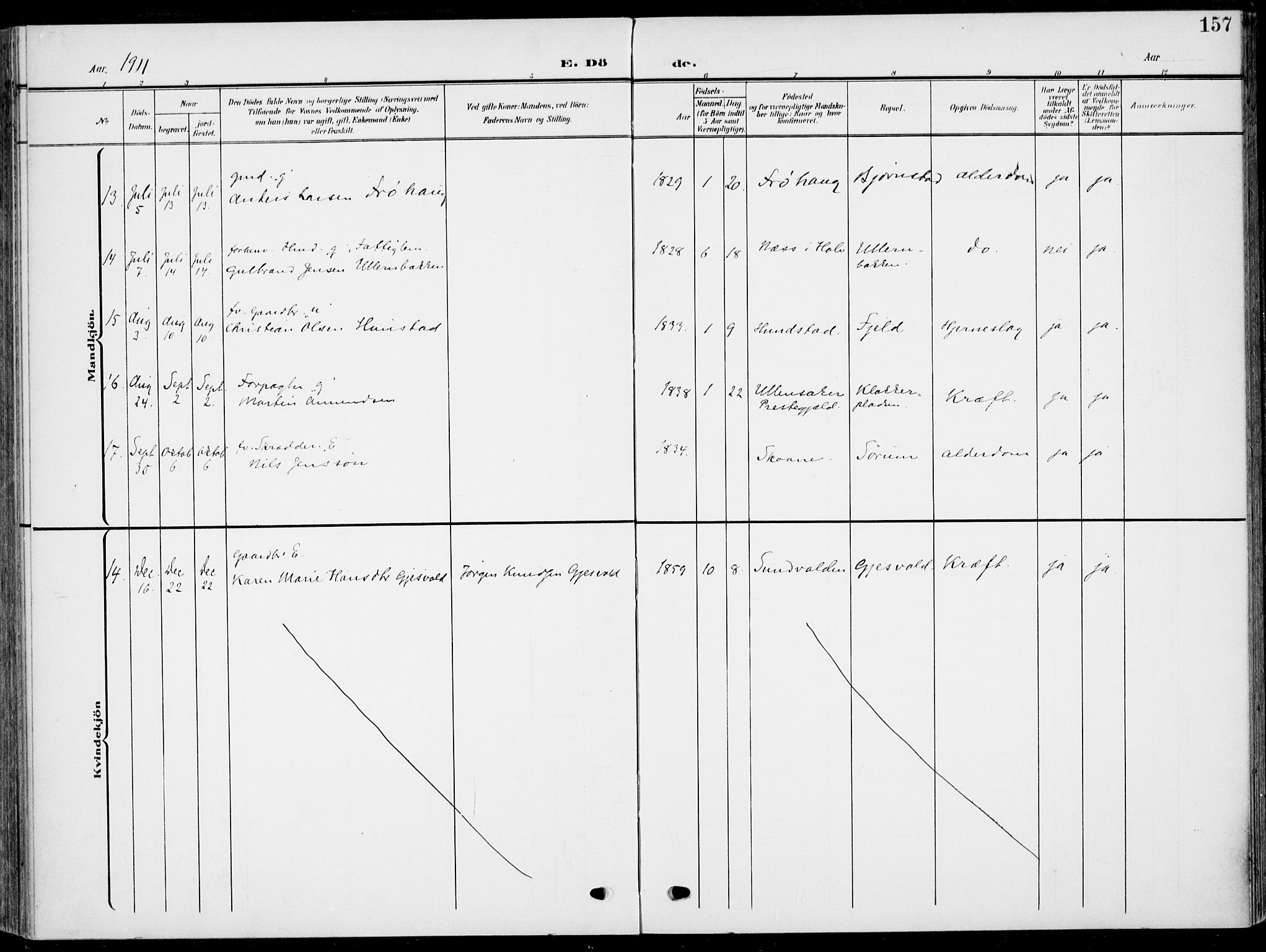 Hole kirkebøker, SAKO/A-228/F/Fa/L0010: Parish register (official) no. I 10, 1907-1917, p. 157