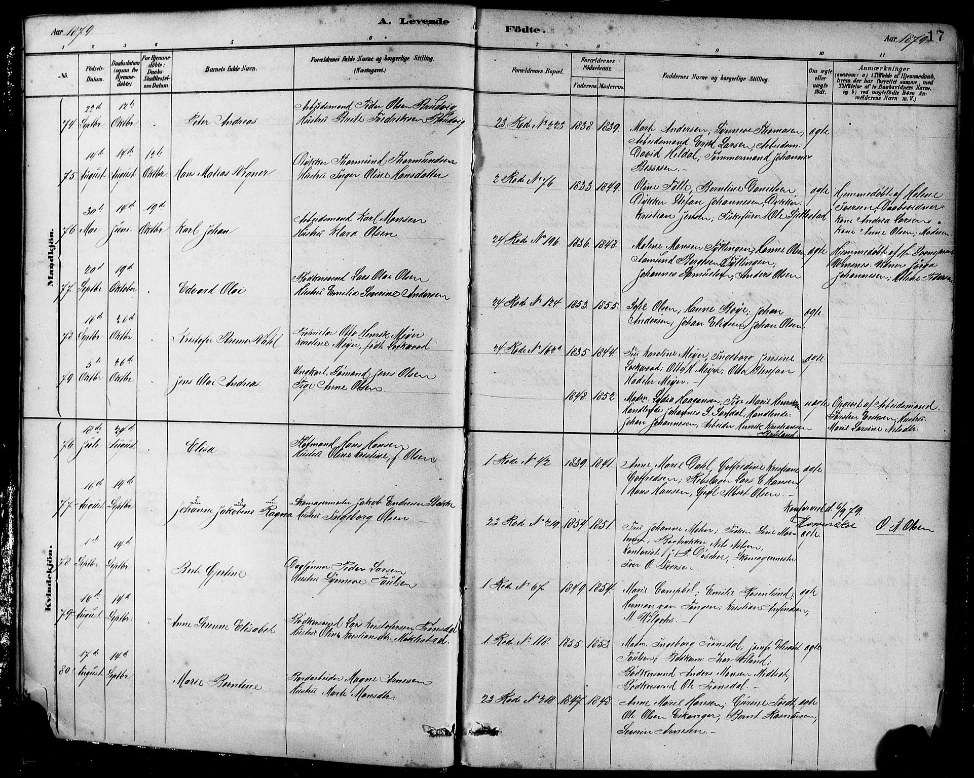 Sandviken Sokneprestembete, SAB/A-77601/H/Hb/L0001: Parish register (copy) no. A 2, 1879-1892, p. 17