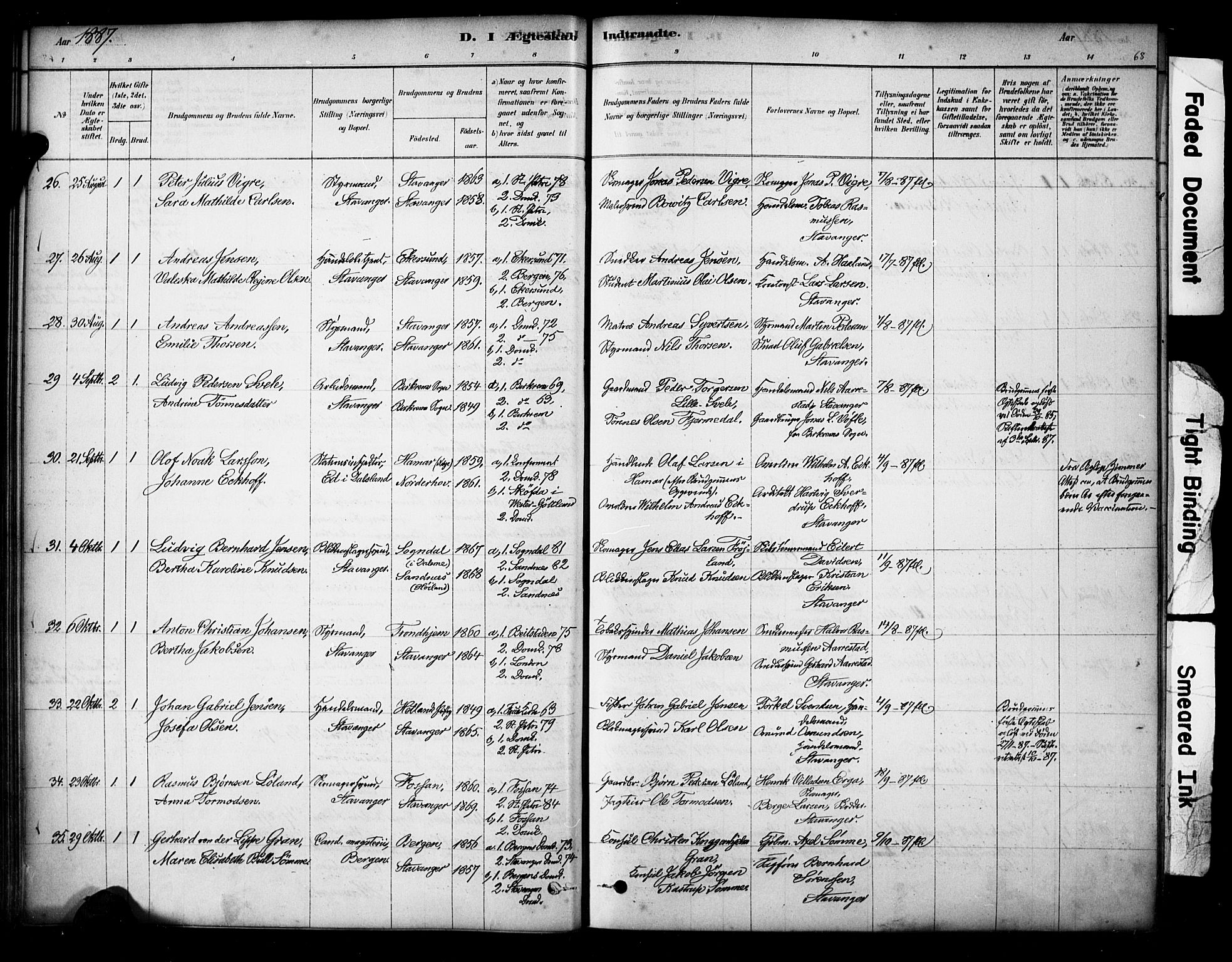 Domkirken sokneprestkontor, SAST/A-101812/001/30/30BA/L0029: Parish register (official) no. A 28, 1878-1904, p. 68