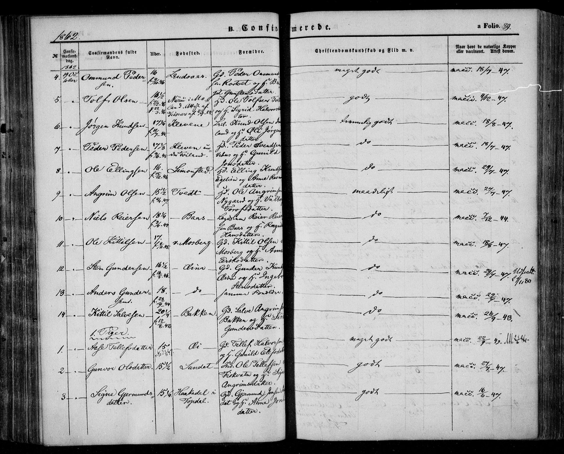 Åmli sokneprestkontor, AV/SAK-1111-0050/F/Fa/Fac/L0008: Parish register (official) no. A 8, 1852-1869, p. 89