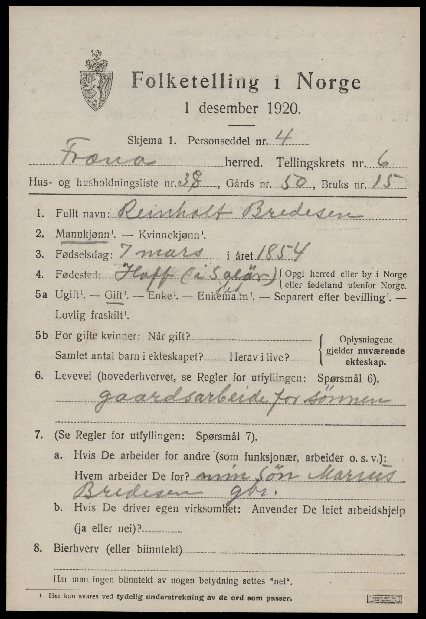 SAT, 1920 census for Fræna, 1920, p. 4505