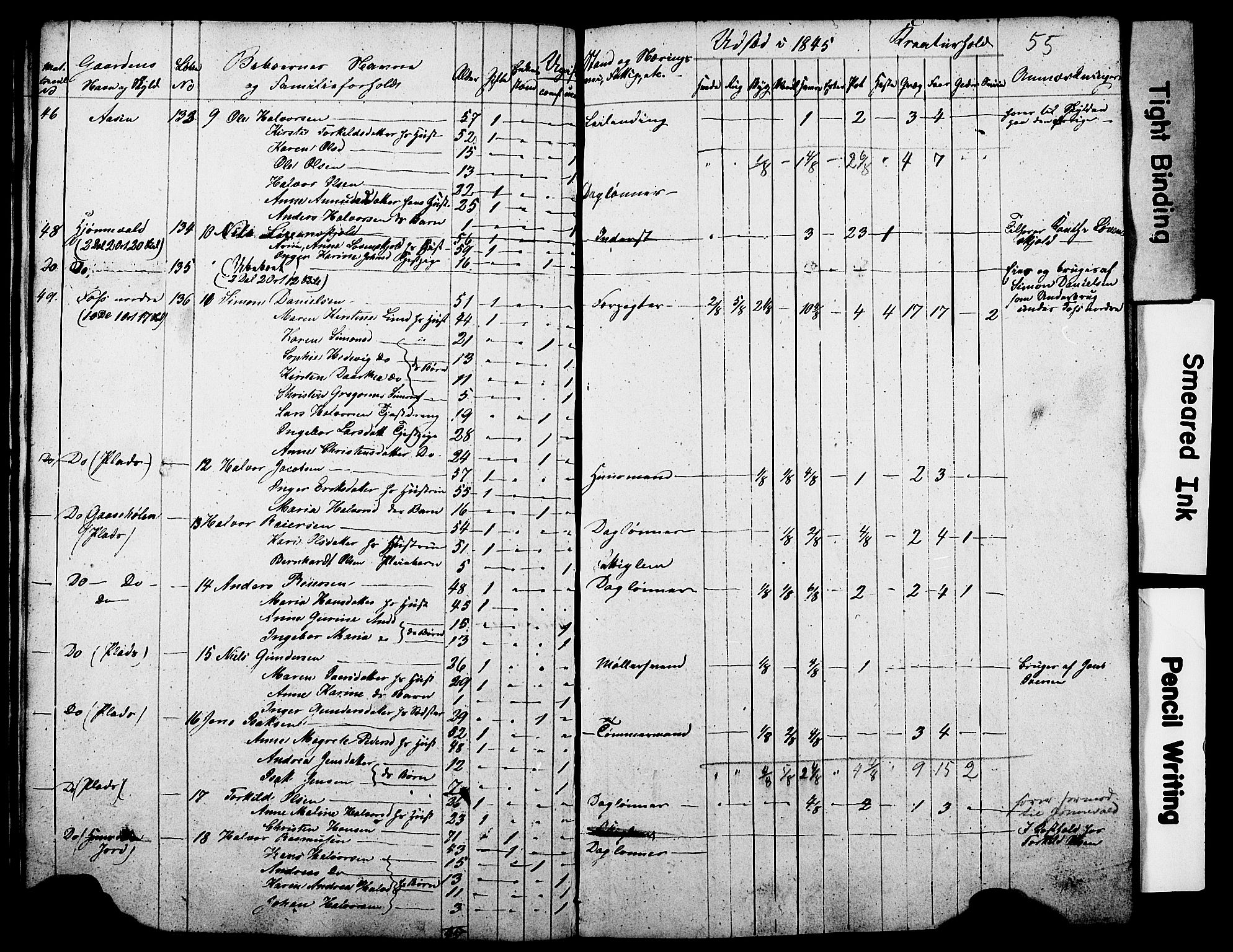 , Census 1845 for Gjerpen, 1845, p. 55