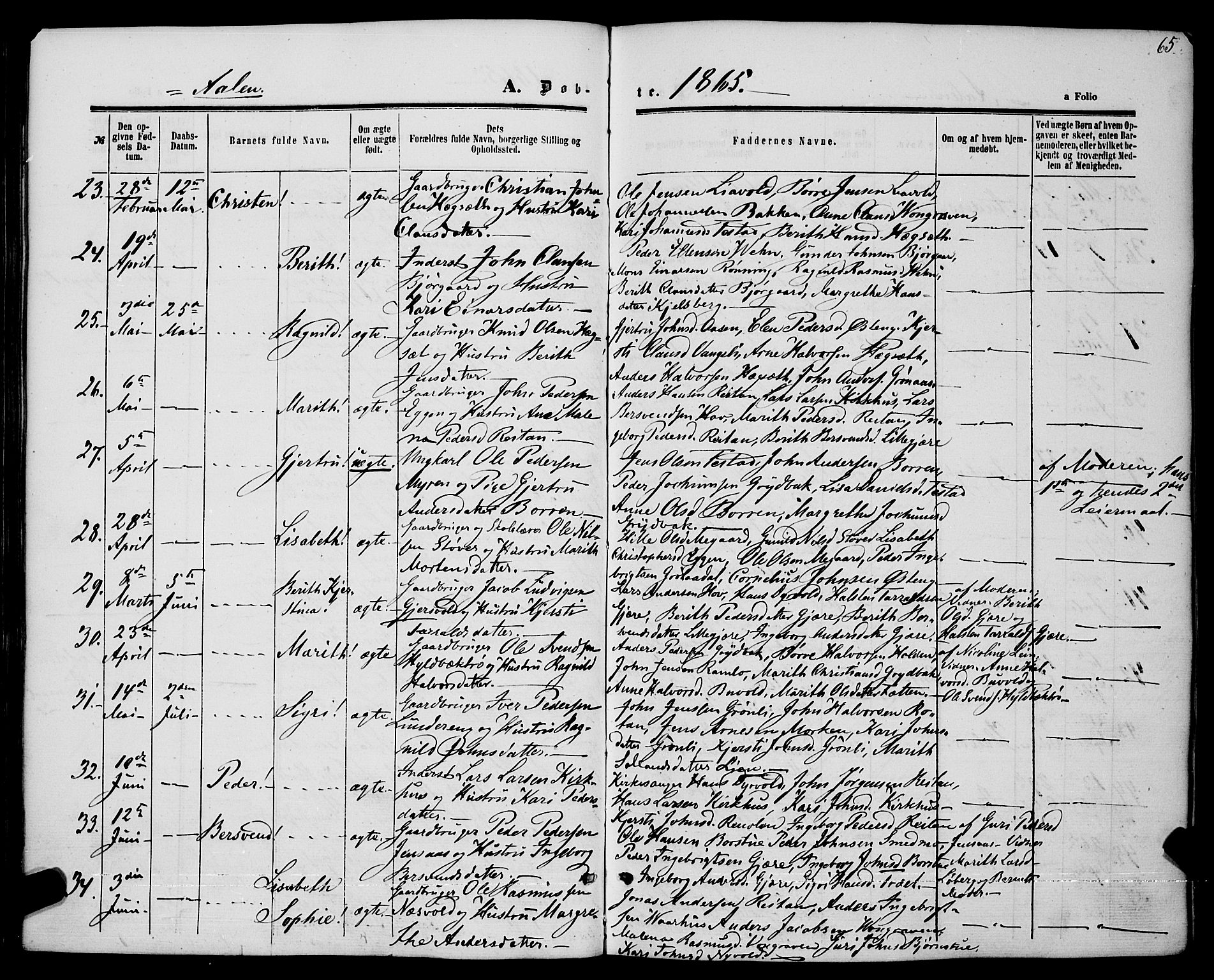 Ministerialprotokoller, klokkerbøker og fødselsregistre - Sør-Trøndelag, AV/SAT-A-1456/685/L0968: Parish register (official) no. 685A07 /3, 1860-1869, p. 65