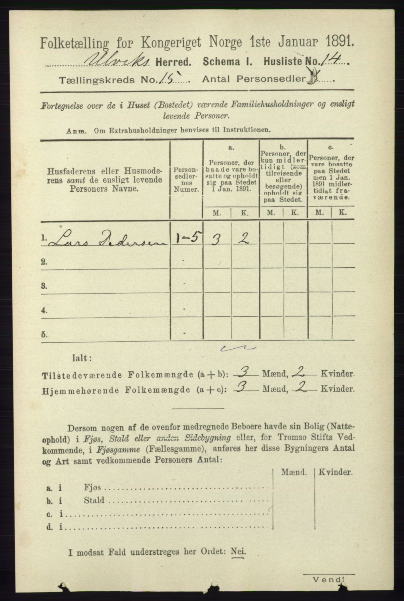 RA, 1891 census for 1233 Ulvik, 1891, p. 4593