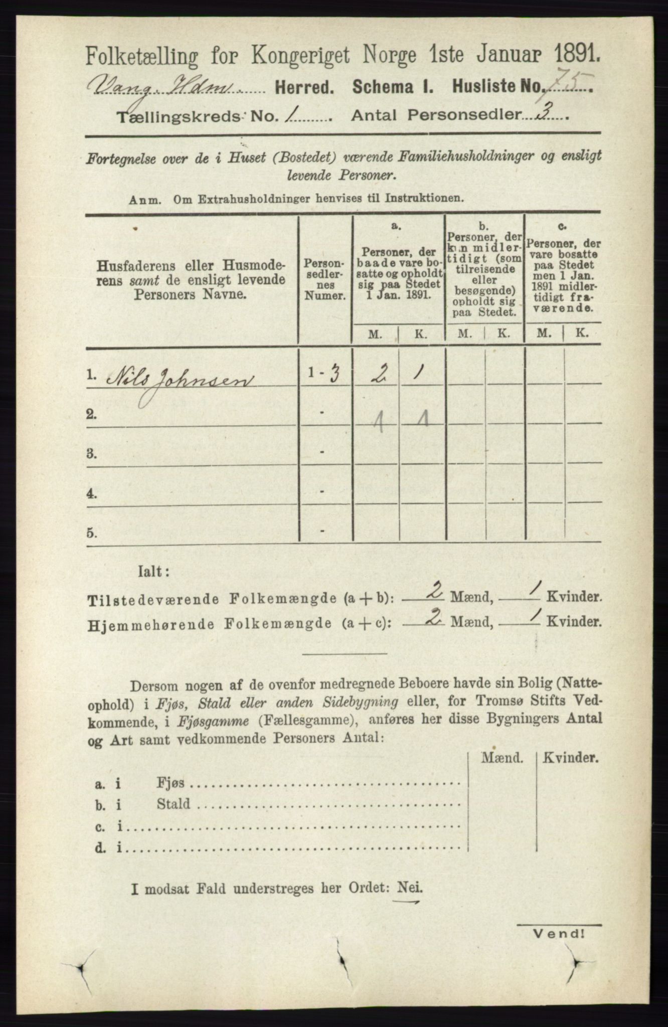 RA, 1891 census for 0414 Vang, 1891, p. 124