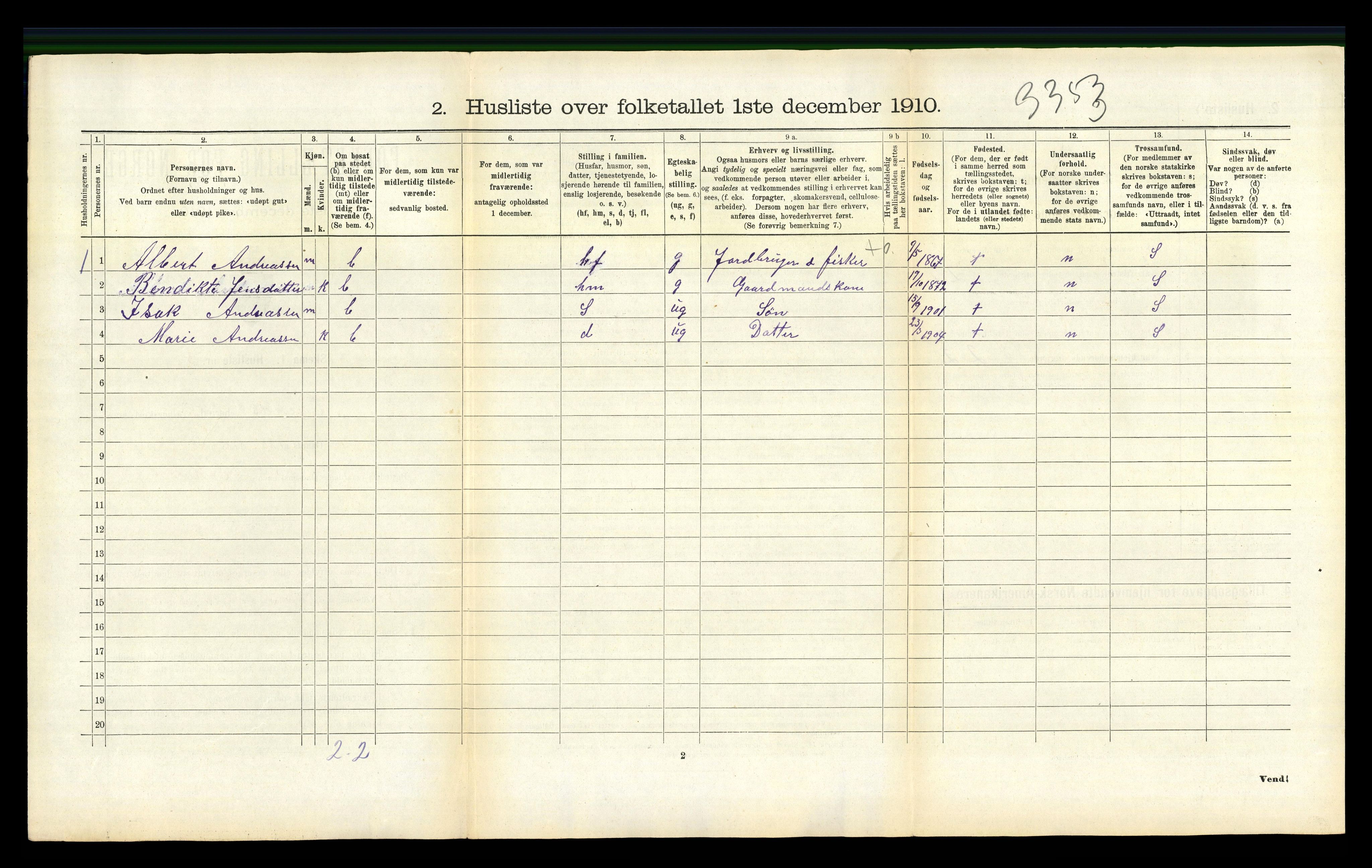 RA, 1910 census for Evenes, 1910, p. 368