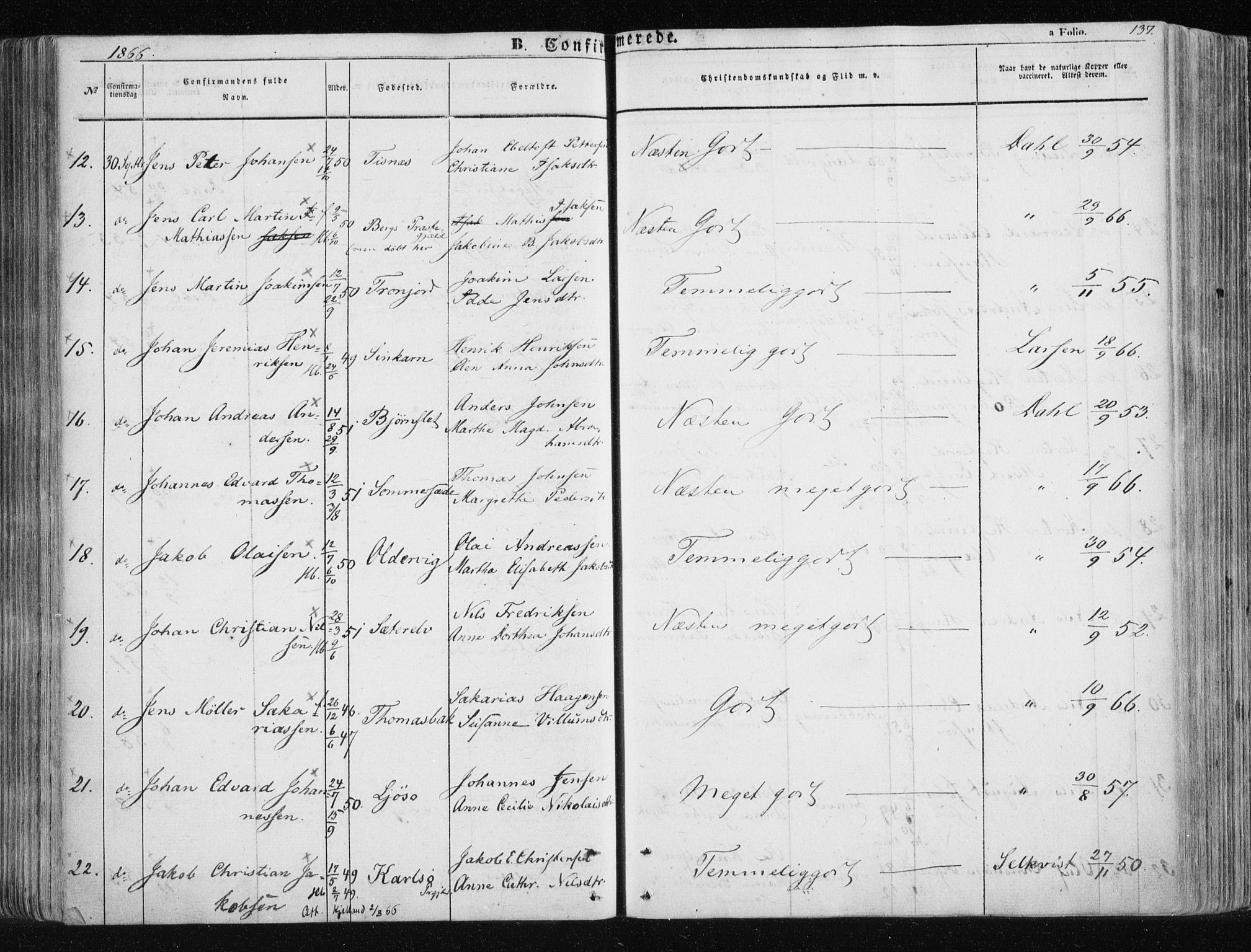Tromsøysund sokneprestkontor, SATØ/S-1304/G/Ga/L0001kirke: Parish register (official) no. 1, 1856-1867, p. 137