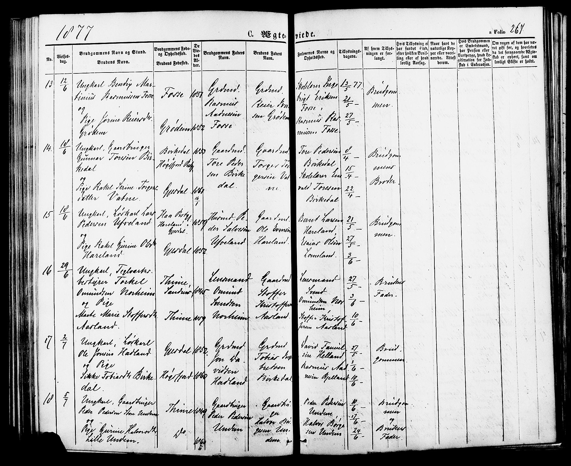 Lye sokneprestkontor, SAST/A-101794/001/30BA/L0008: Parish register (official) no. A 7, 1872-1881, p. 267