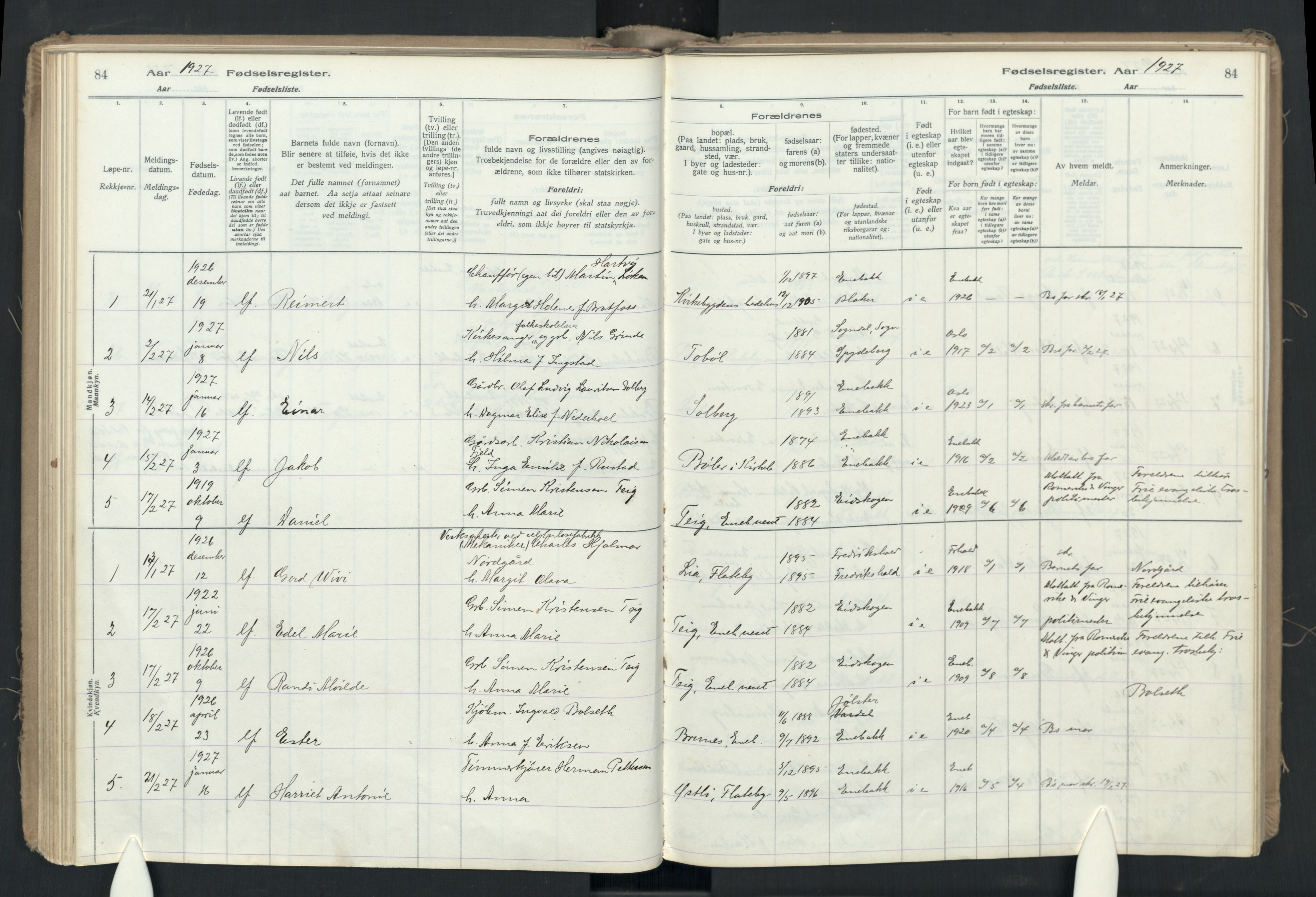 Enebakk prestekontor Kirkebøker, SAO/A-10171c/J/Ja: Birth register no. I 1, 1916-1948, p. 84