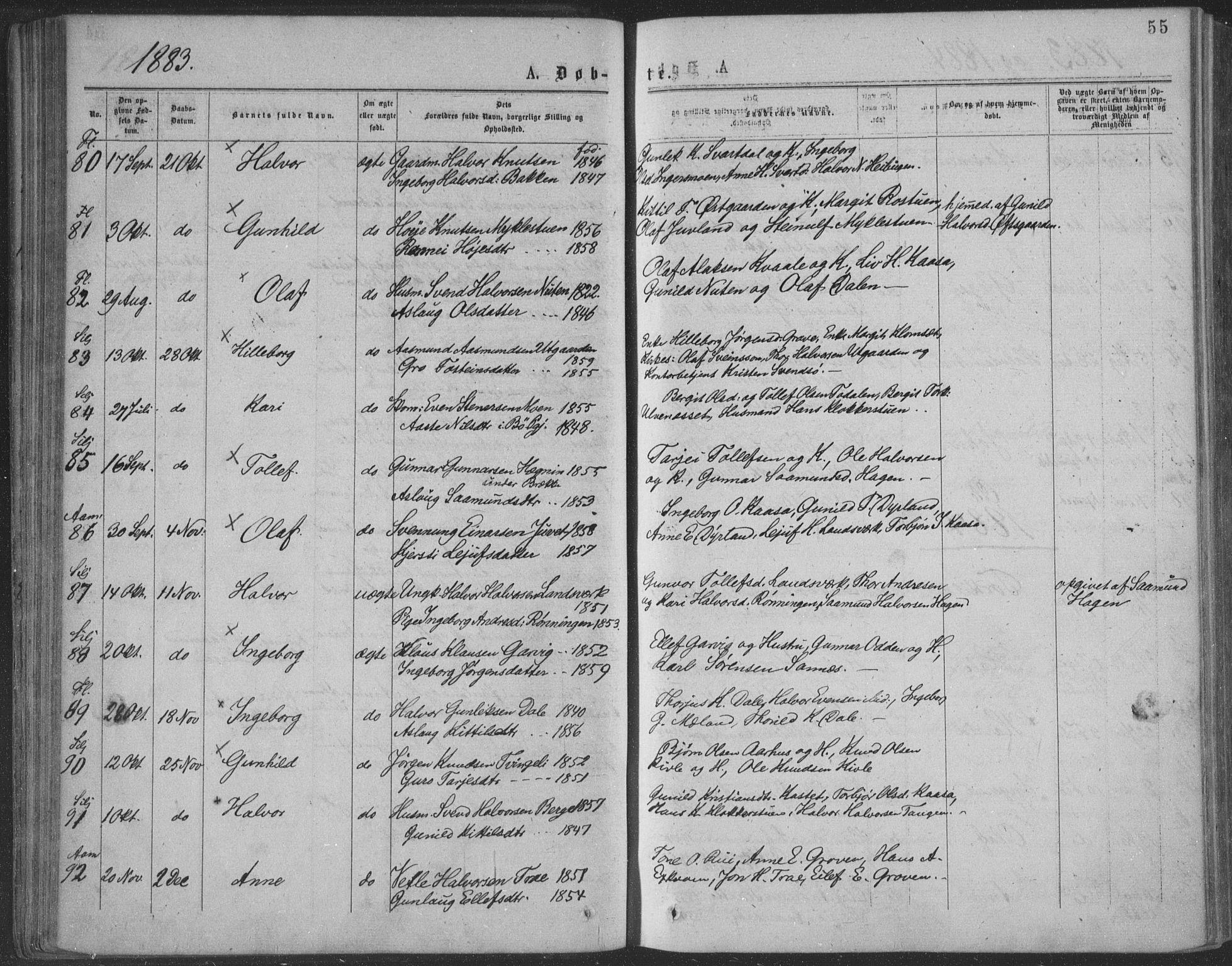 Seljord kirkebøker, SAKO/A-20/F/Fa/L0014: Parish register (official) no. I 14, 1877-1886, p. 55
