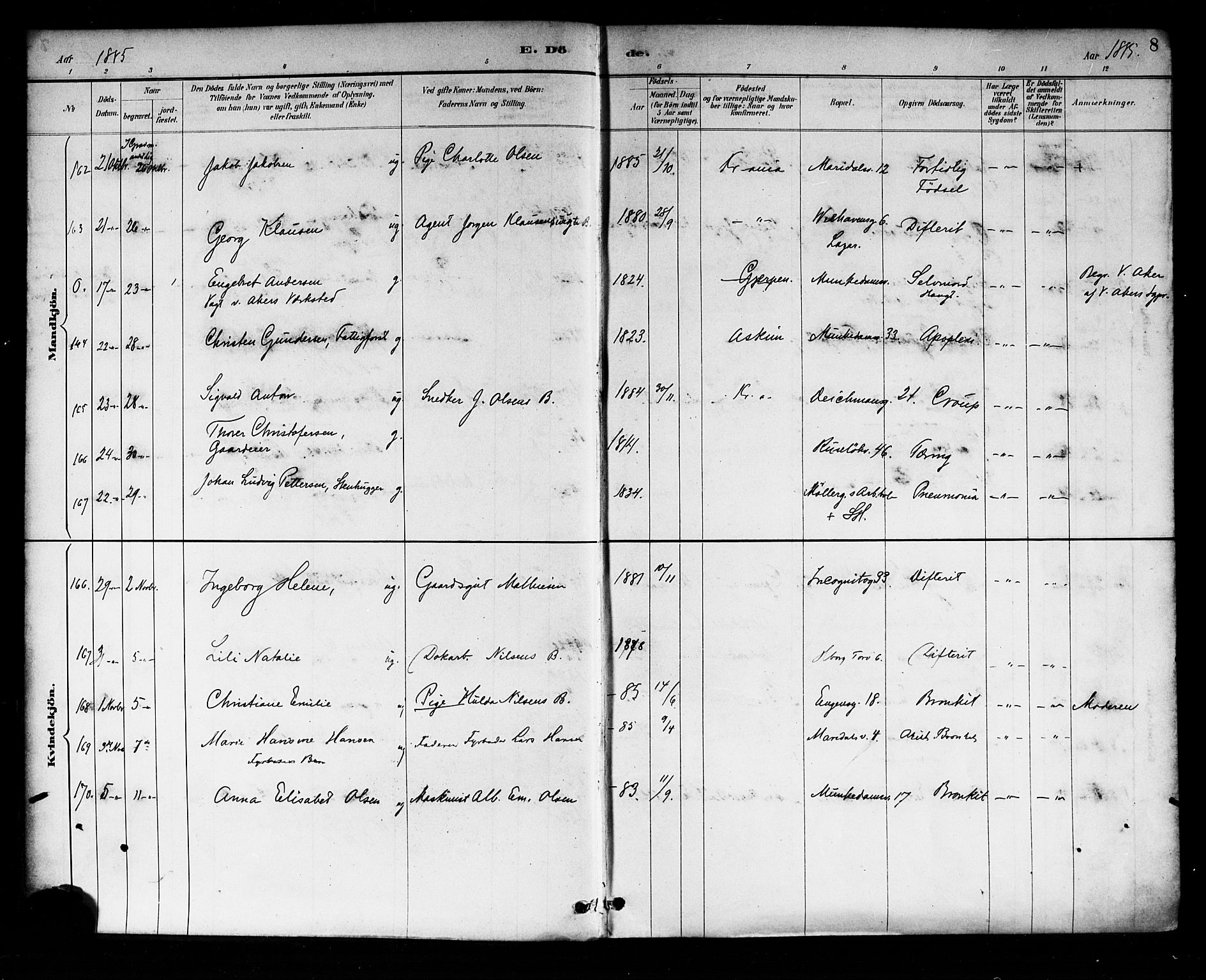 Trefoldighet prestekontor Kirkebøker, AV/SAO-A-10882/F/Fd/L0003: Parish register (official) no. IV 3, 1885-1896, p. 8