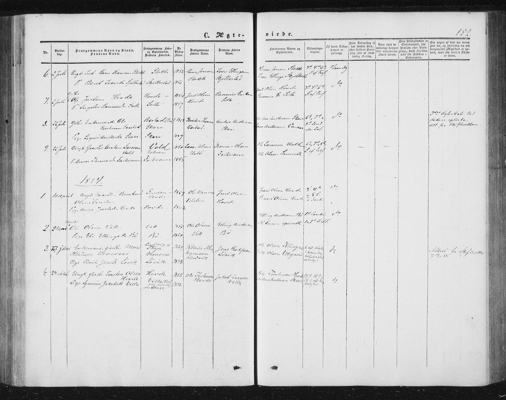 Ministerialprotokoller, klokkerbøker og fødselsregistre - Møre og Romsdal, AV/SAT-A-1454/543/L0562: Parish register (official) no. 543A02, 1854-1884, p. 152