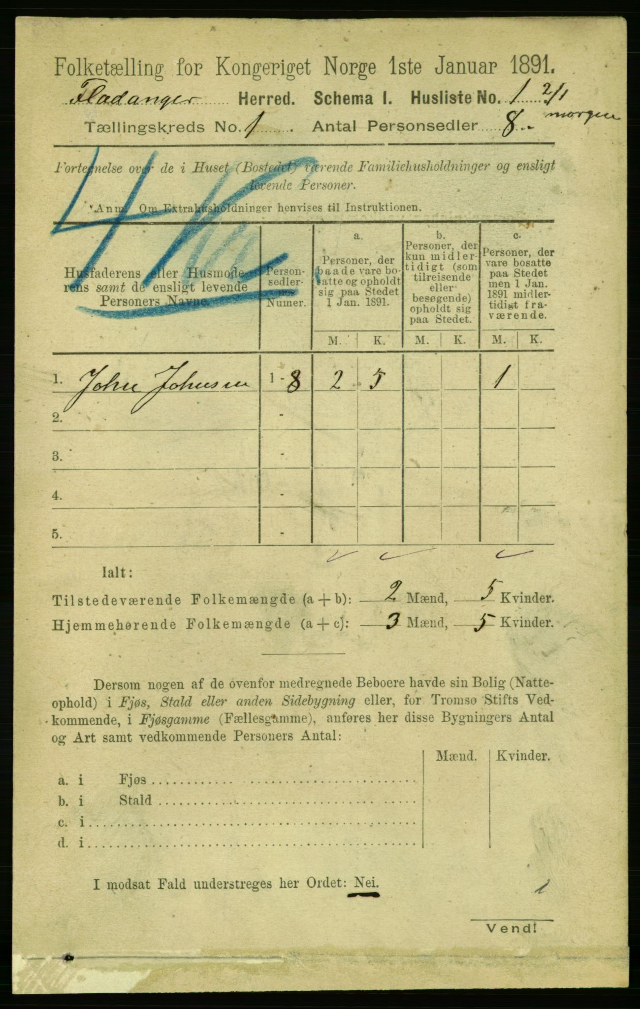 RA, 1891 census for 1749 Flatanger, 1891, p. 16